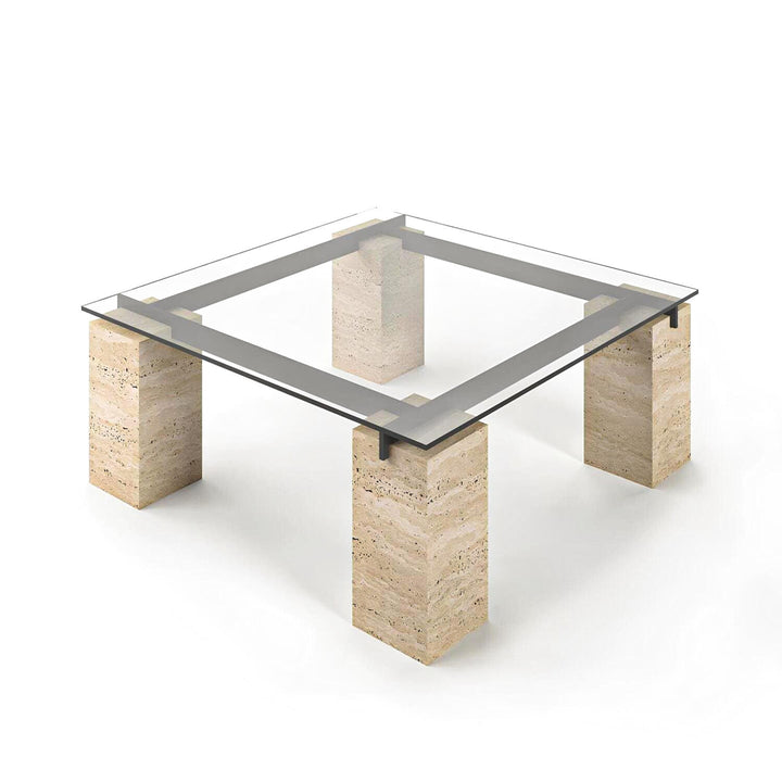 Travertine Glass Coffee Table, Marble Stone End Table