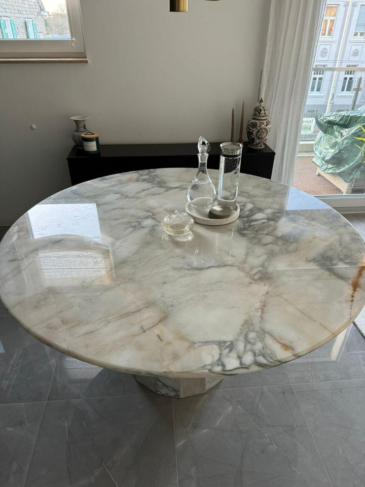 Calacatta Marble Round Dining Table: Custom Kitchen Table