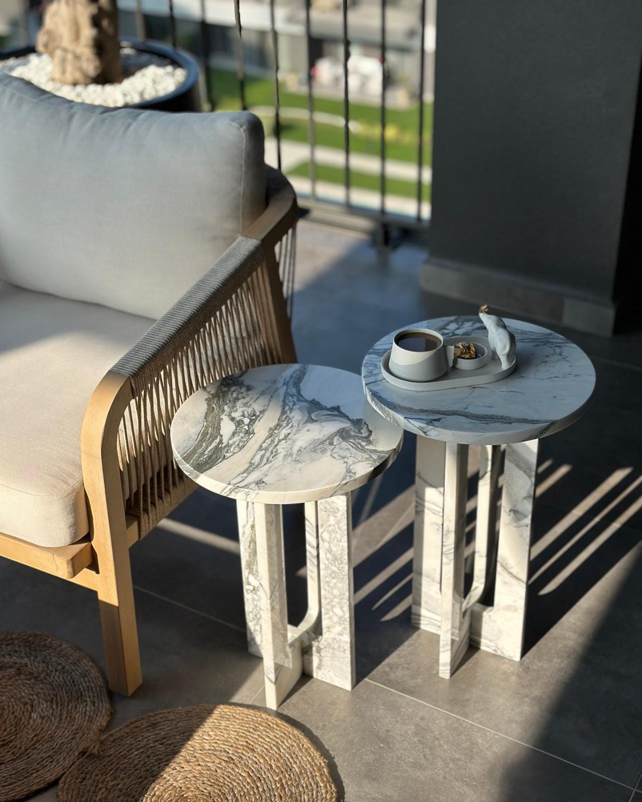 Calacatta Marble Side Table, Modern Round End Table, Customizable