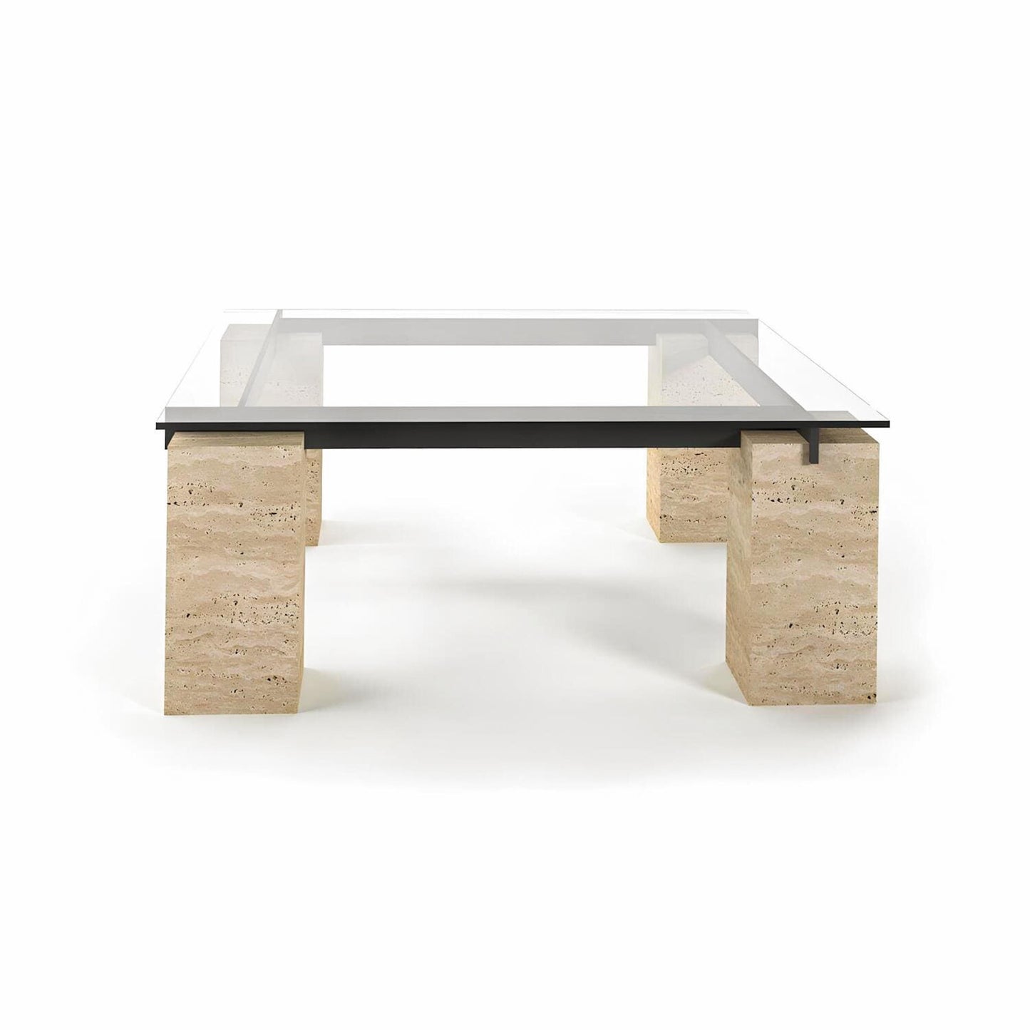 Travertine Glass Coffee Table, Marble Stone End Table