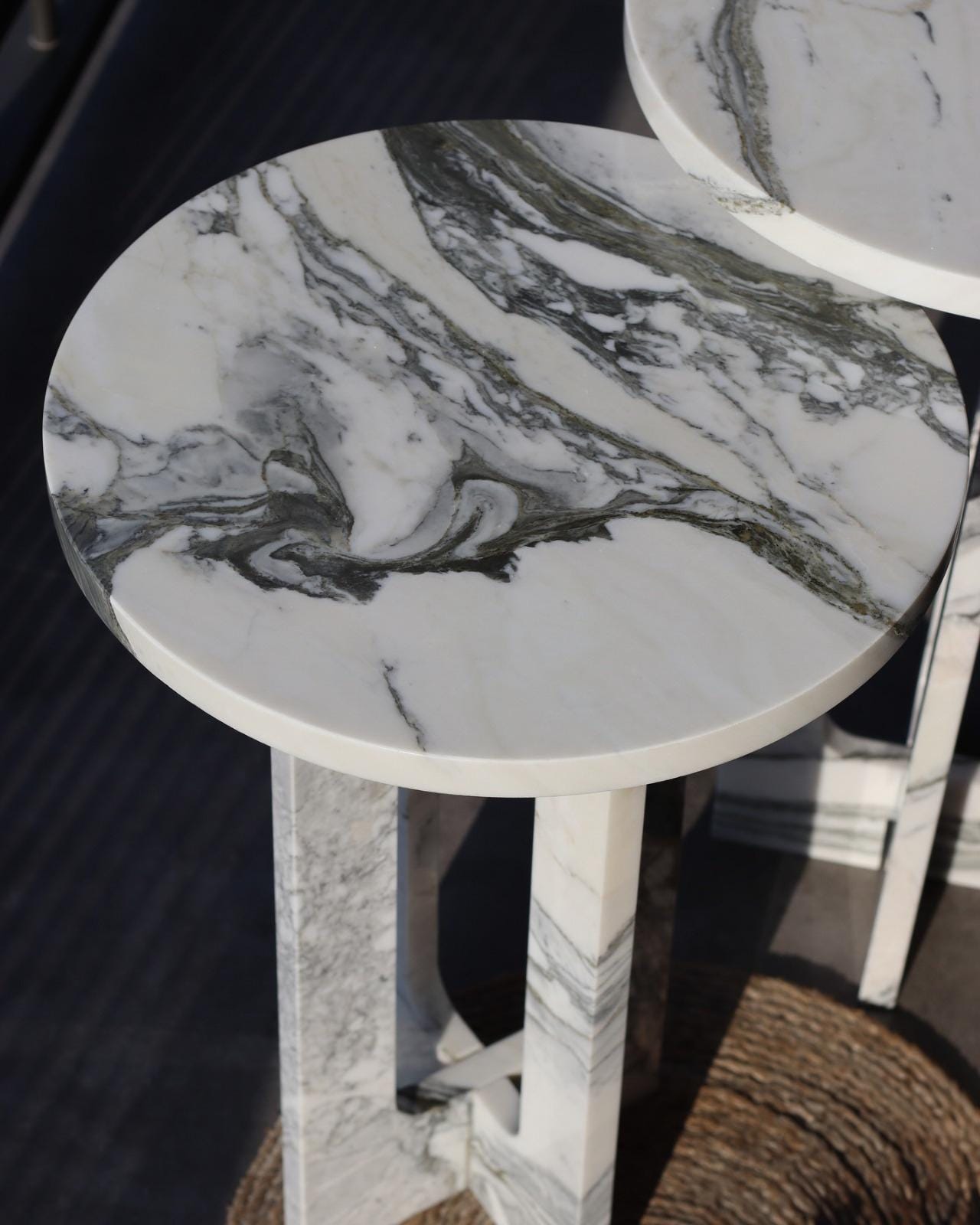 Calacatta Marble Side Table, Modern Round End Table, Customizable
