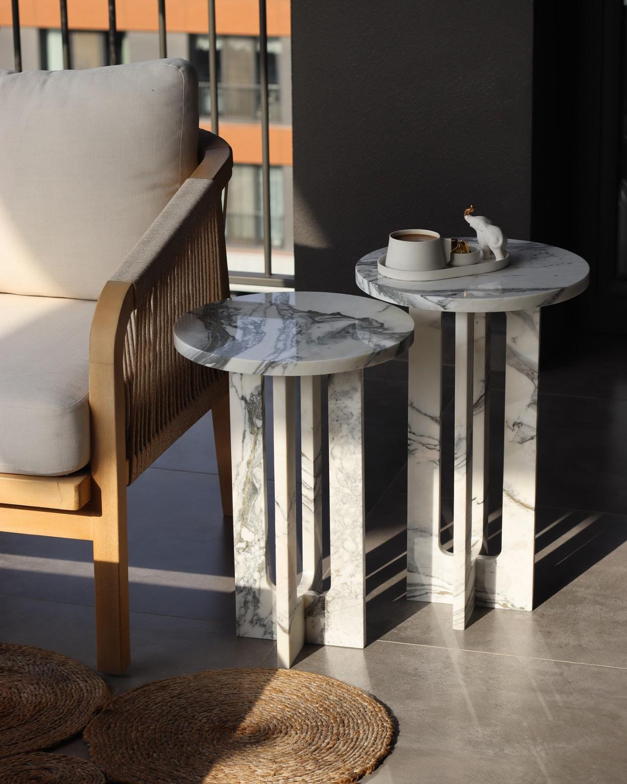 Calacatta Marble Side Table, Modern Round End Table, Customizable