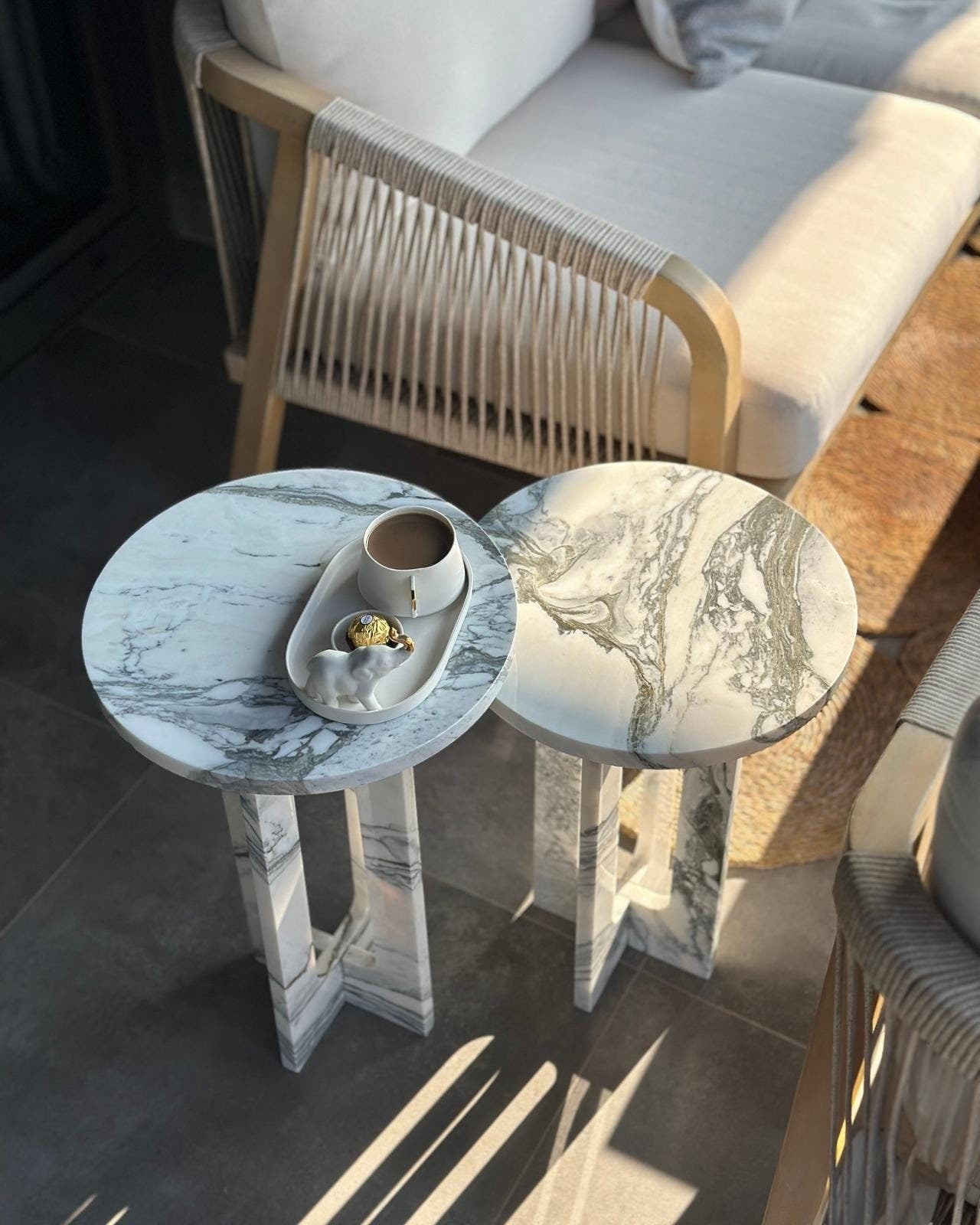 Calacatta Marble Side Table, Modern Round End Table, Customizable