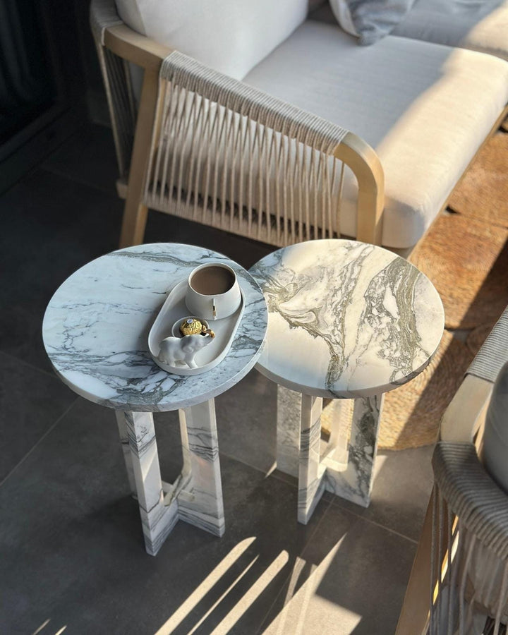 Calacatta Marble Side Table, Modern Round End Table, Customizable