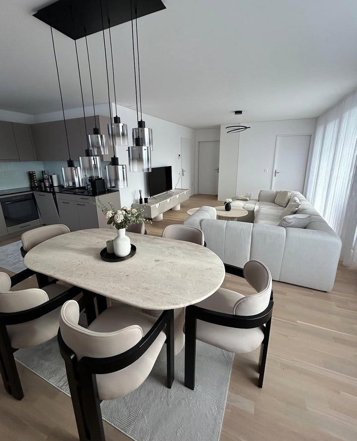 Oval Travertine Dining Table: Custom Marble Stone Kitchen Table - Handmade Furniture