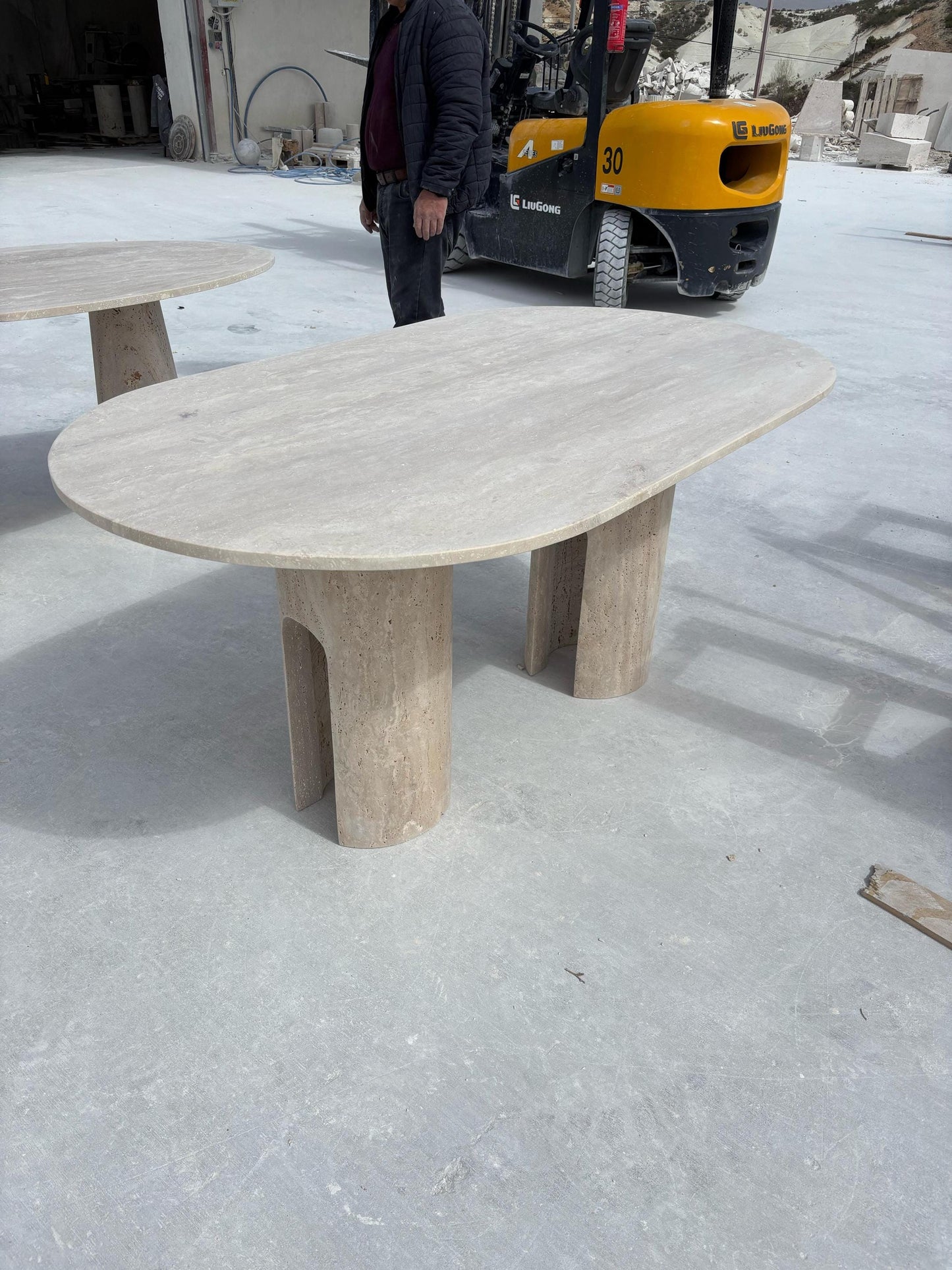 Travertine Oval Dining Table, Modern Stone Dinette, Customizable