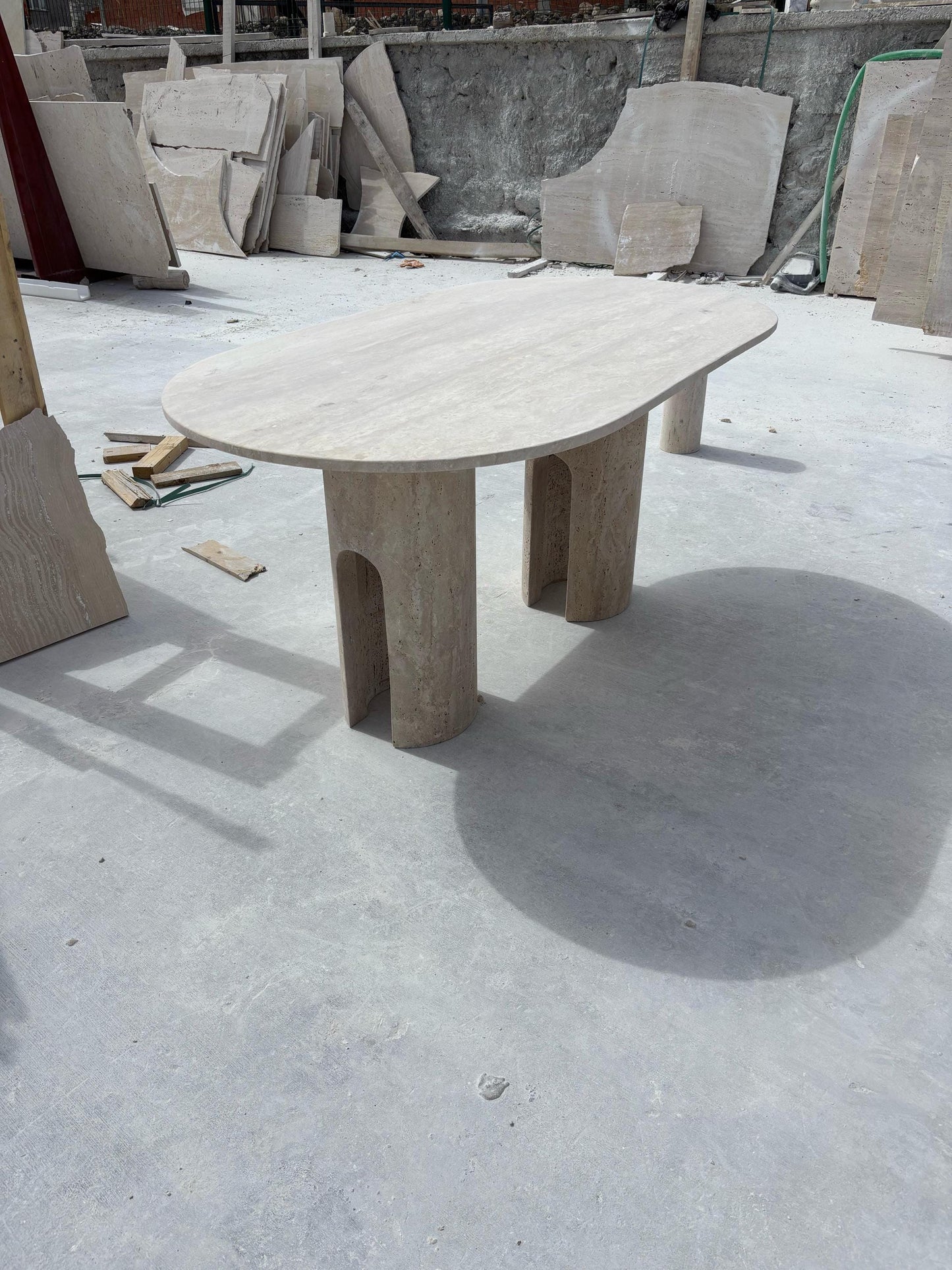Travertine Oval Dining Table, Modern Stone Dinette, Customizable