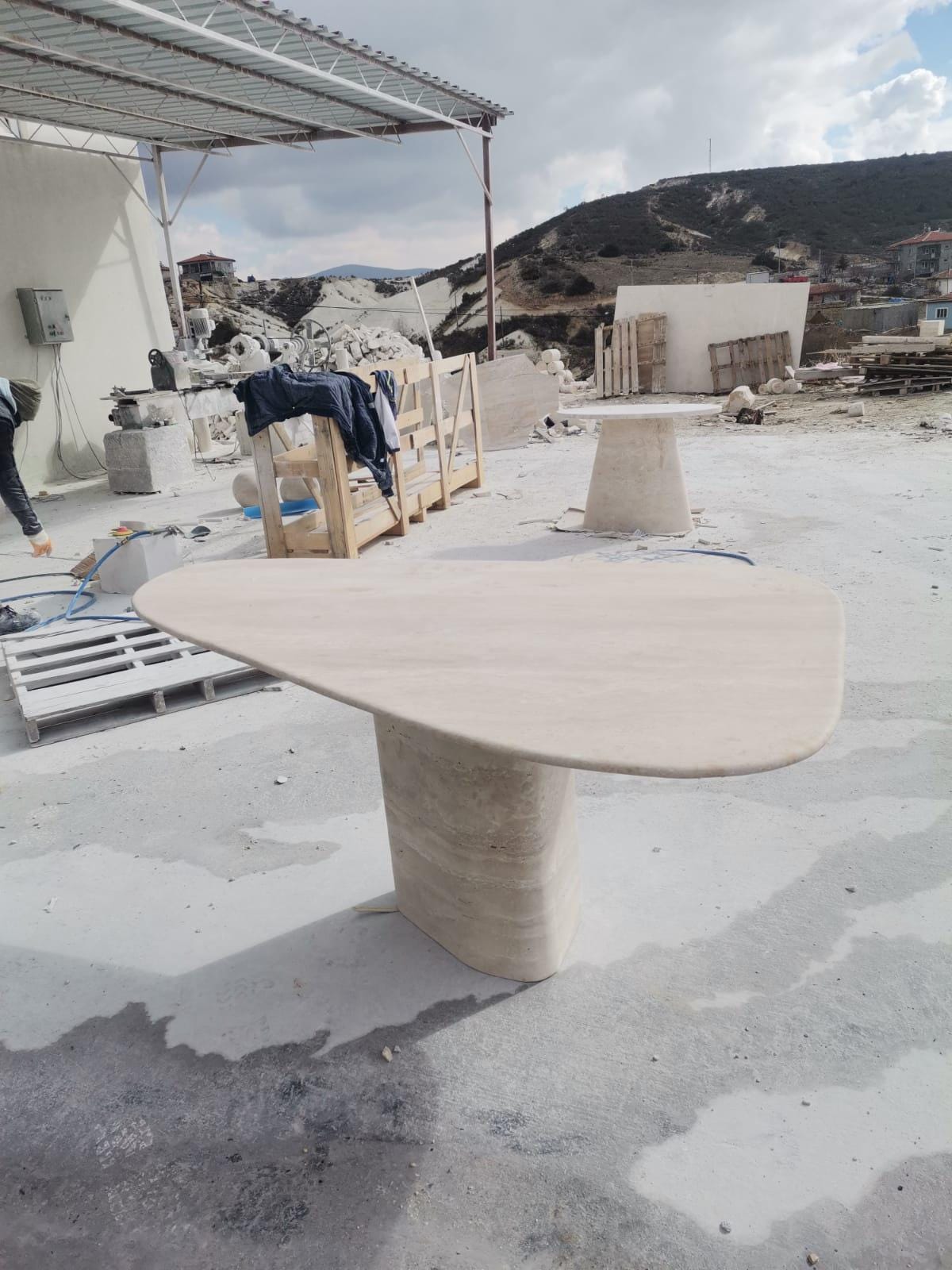 Custom Travertine Marble Dining Table, Natural Stone Furniture