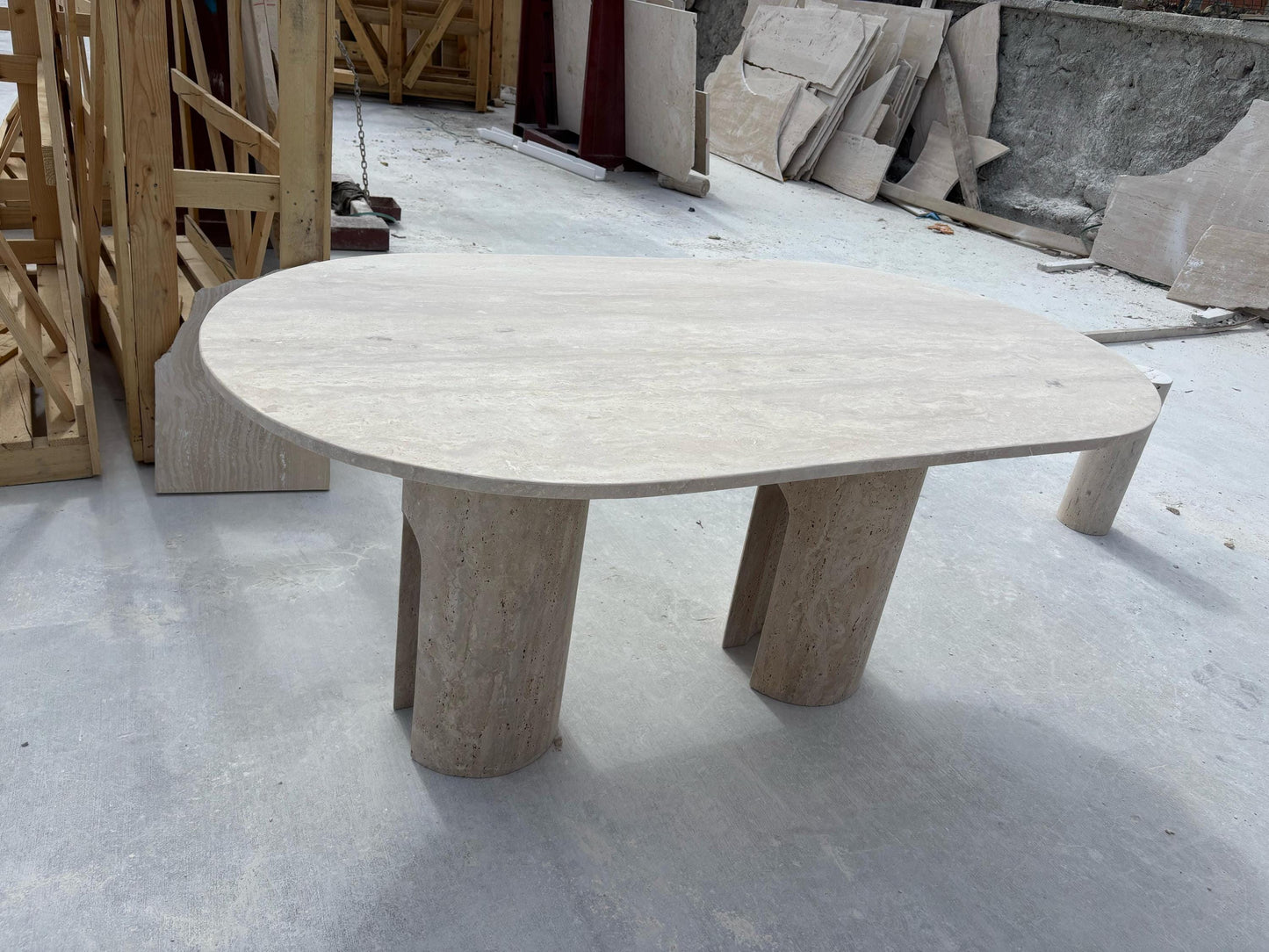 Travertine Oval Dining Table, Modern Stone Dinette, Customizable