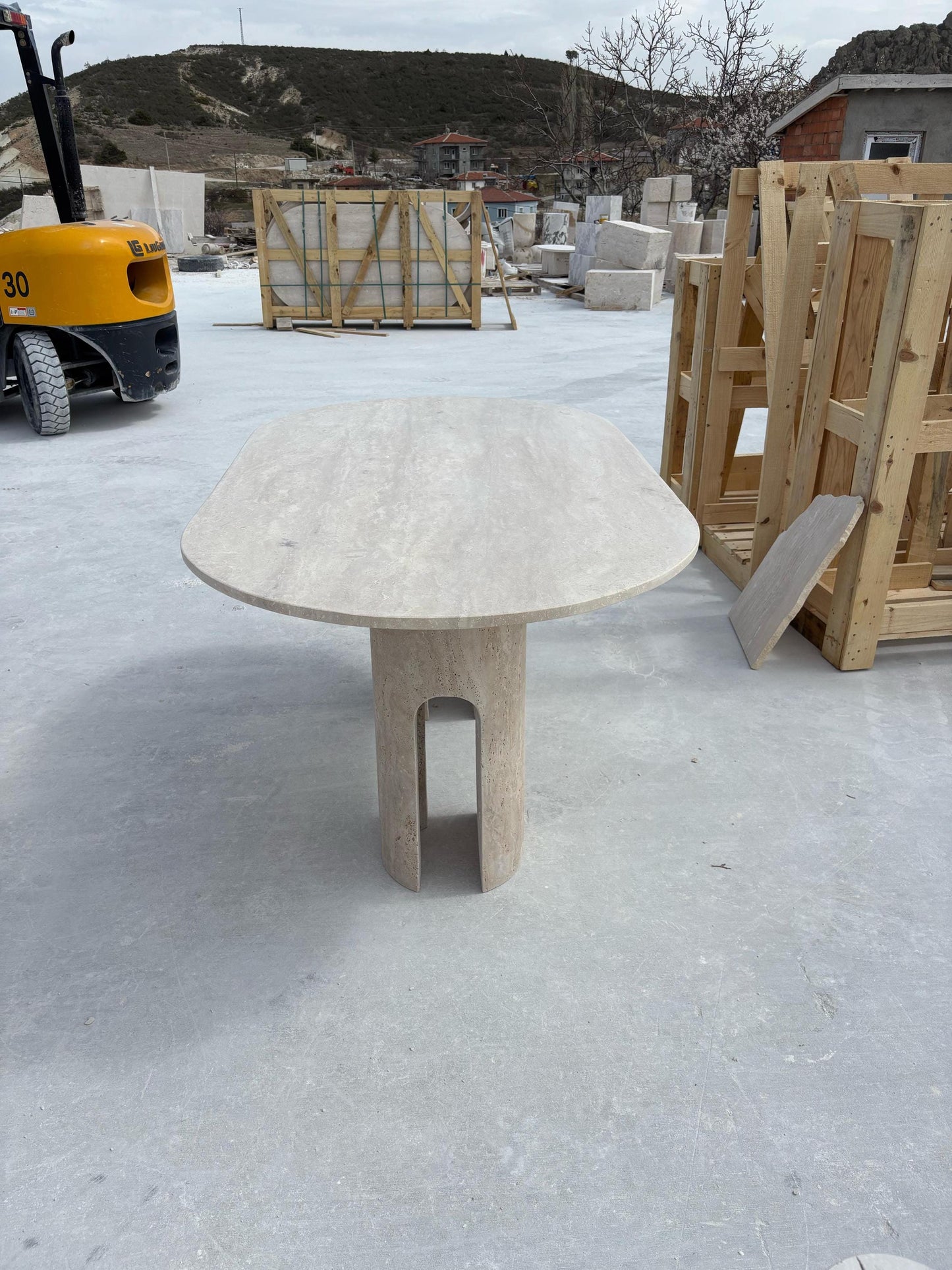 Travertine Oval Dining Table, Modern Stone Dinette, Customizable