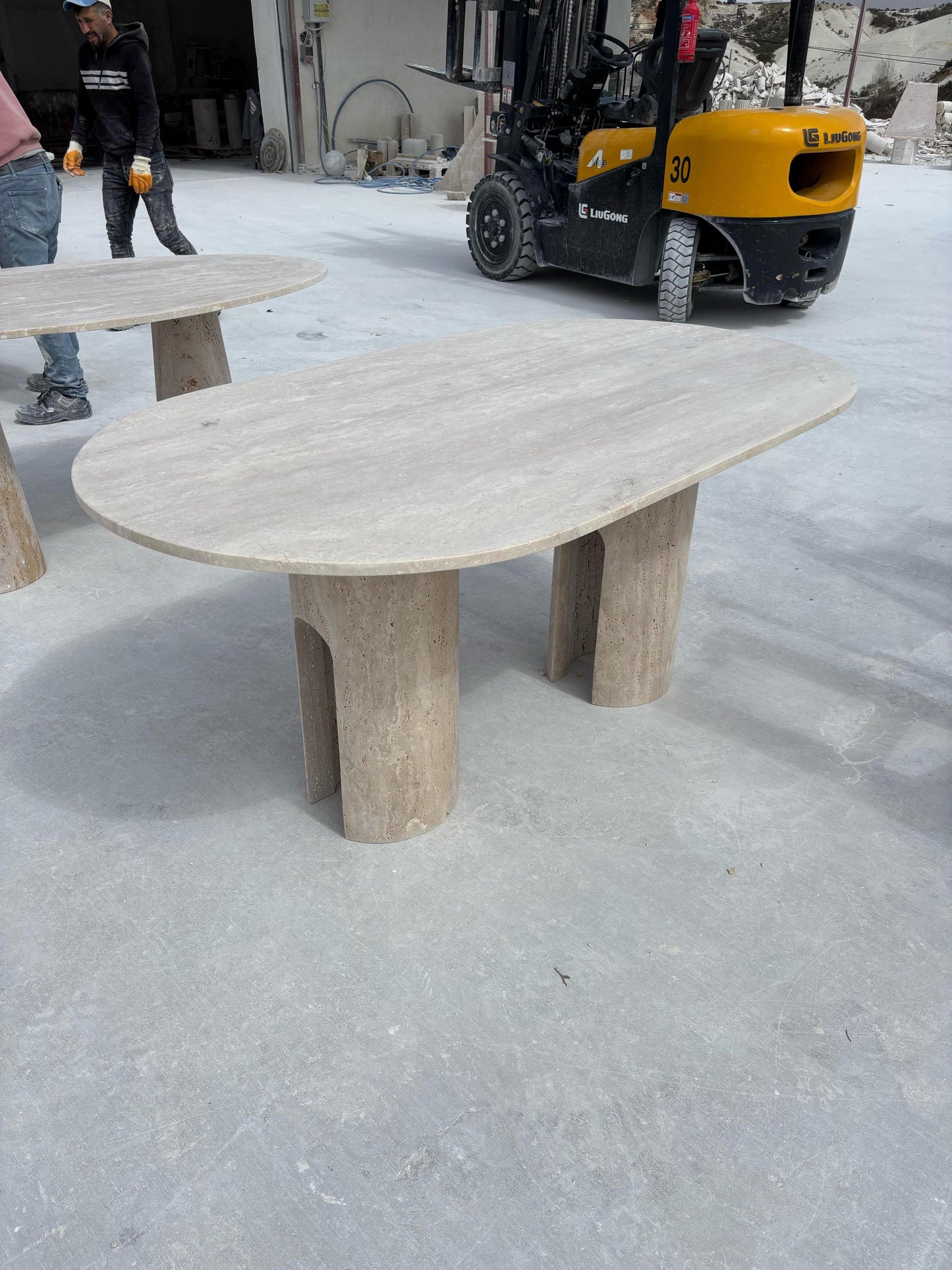 Travertine Oval Dining Table, Modern Stone Dinette, Customizable