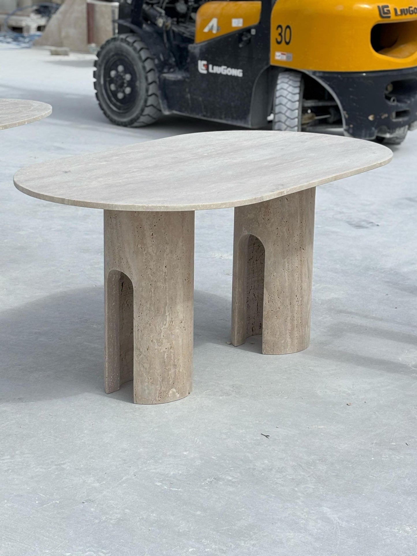 Travertine Oval Dining Table, Modern Stone Dinette, Customizable