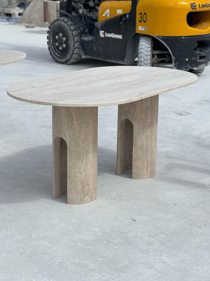 Travertine Oval Dining Table, Modern Stone Dinette, Customizable