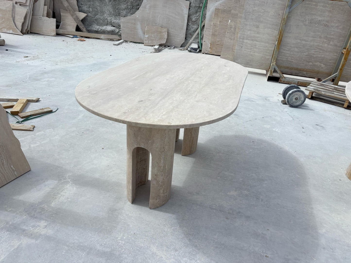 Travertine Oval Dining Table, Modern Stone Dinette, Customizable