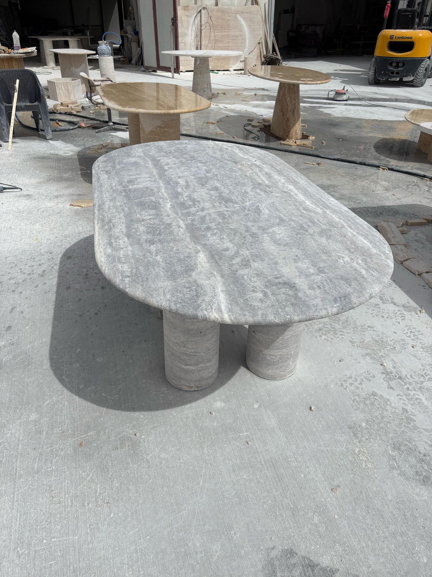 Handmade Silver Travertine Marble Dining Table, Beige Living Room Table