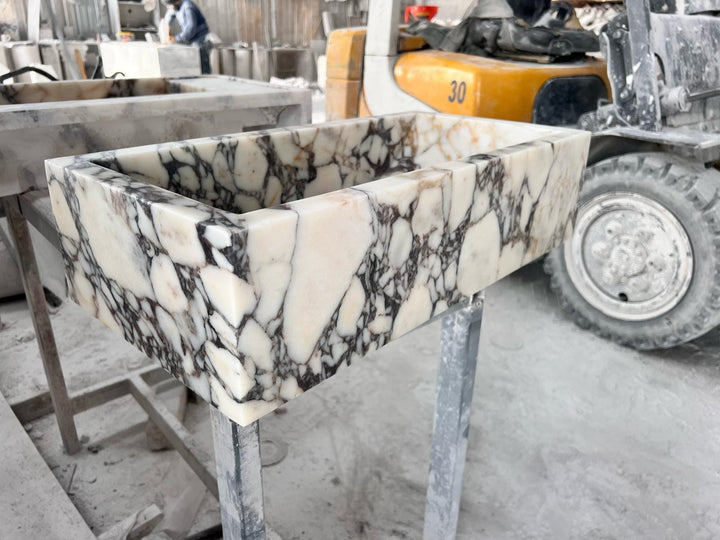 Calacatta Viola Marble Sink - Solid Stone Bathroom Sink
