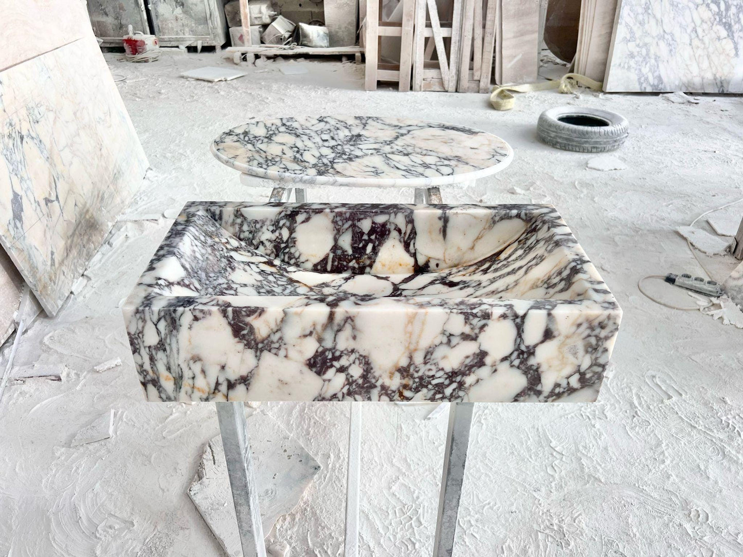 Calacatta Viola Marble Sink - Solid Stone Bathroom Sink