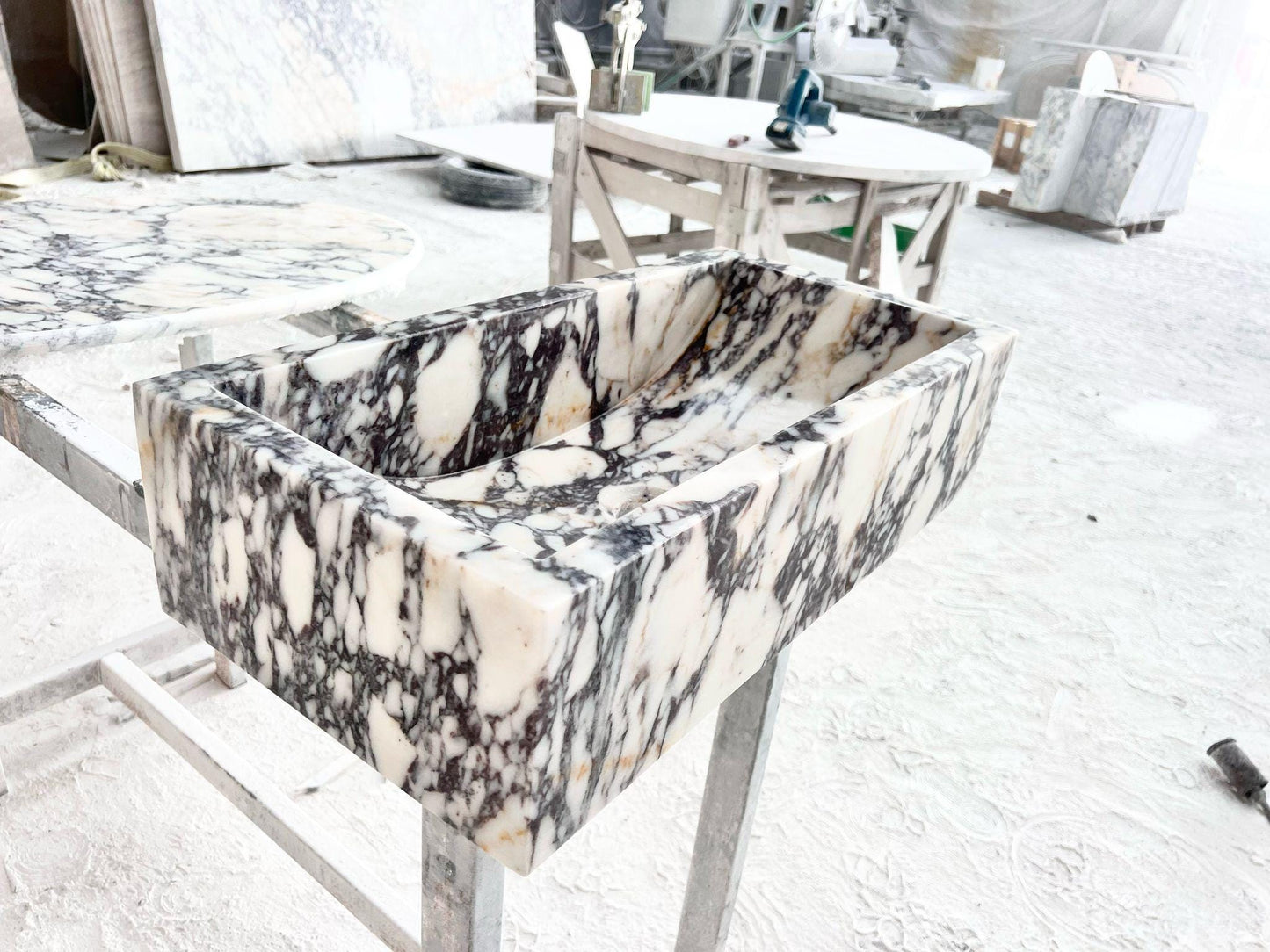 Calacatta Viola Marble Sink - Solid Stone Bathroom Sink