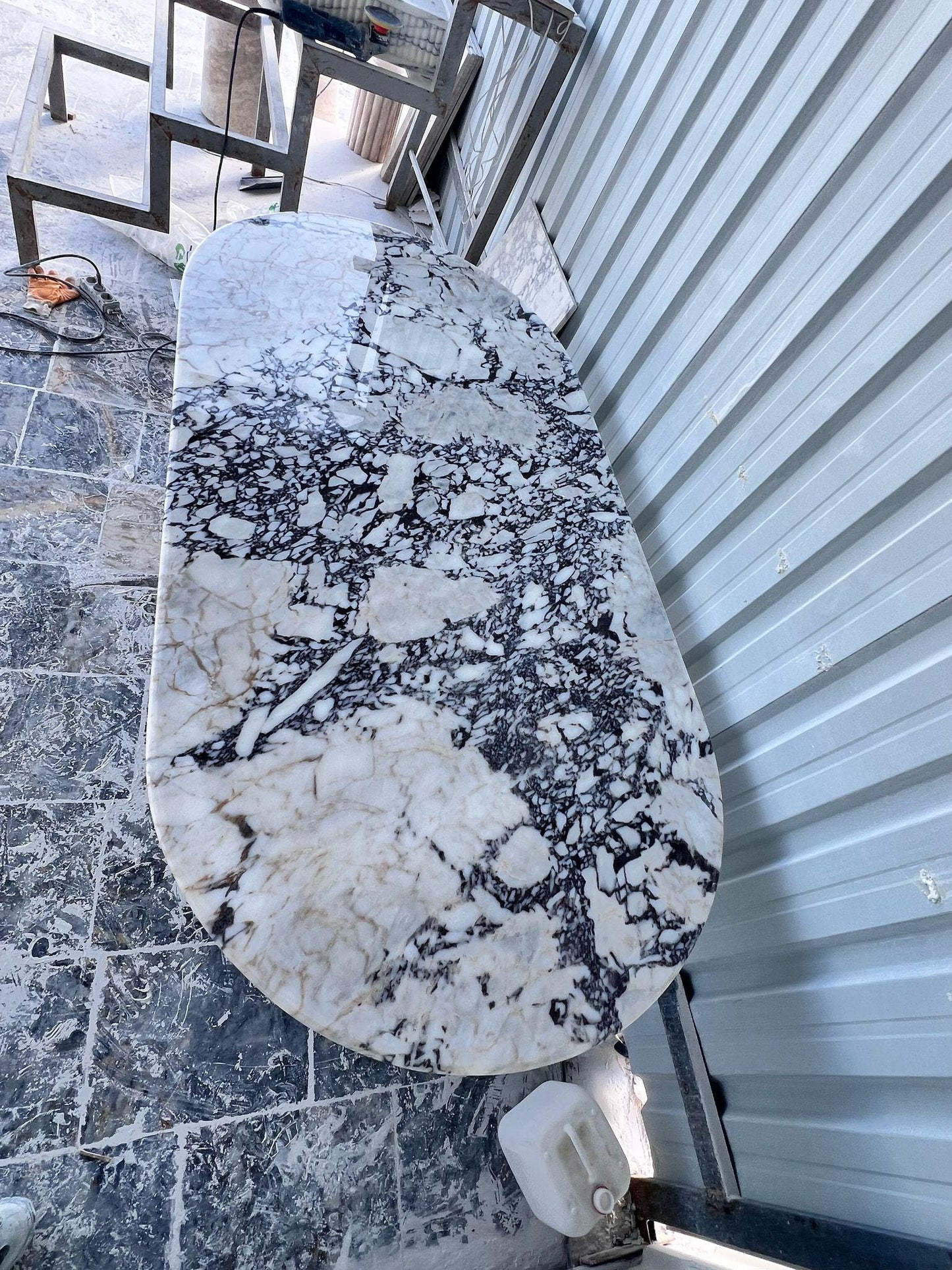 Calacatta Viola Marble Dining Table, Oval Handmade Kitchen Table