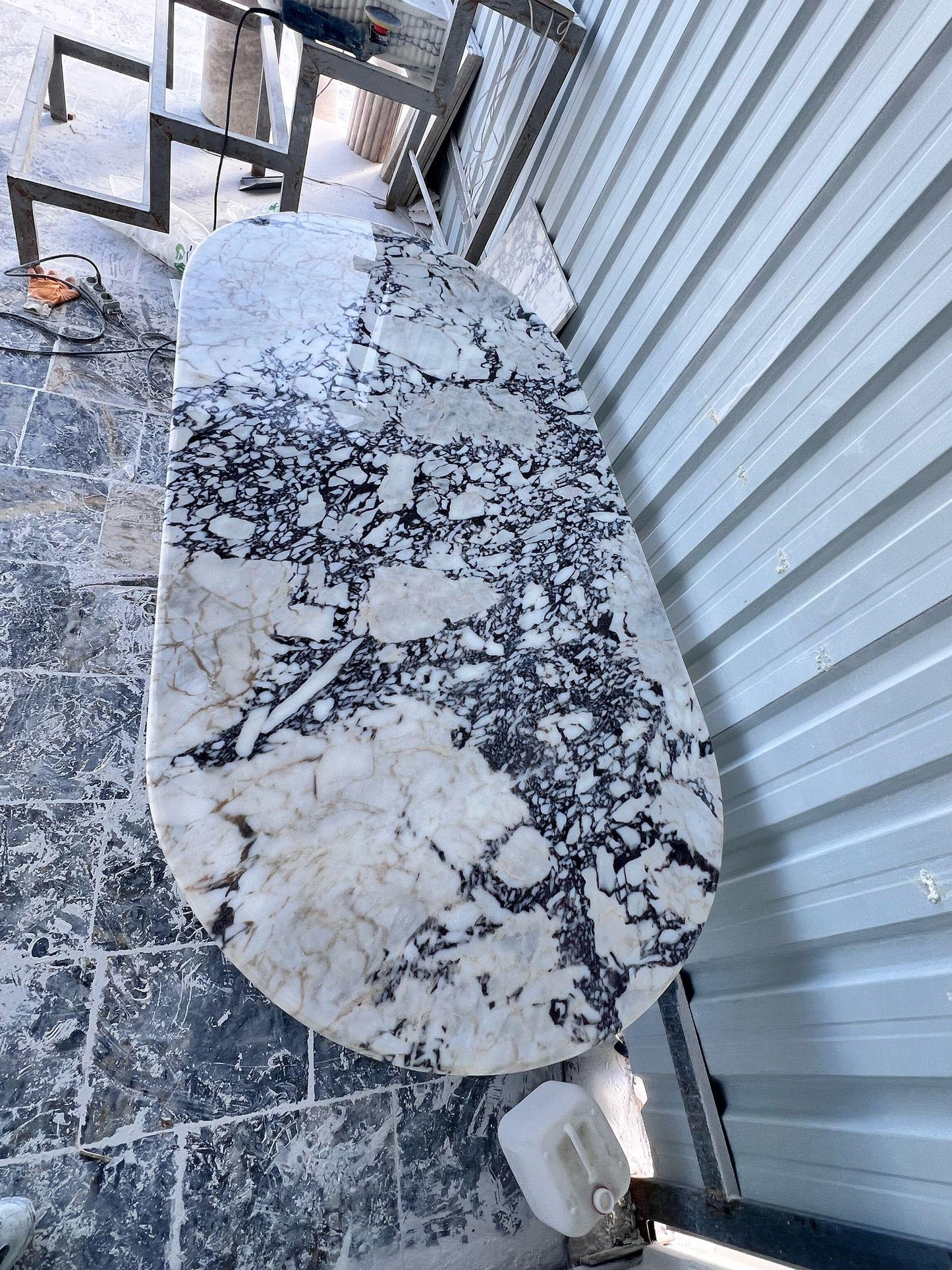 Calacatta Viola Marble Dining Table, Oval Handmade Kitchen Table
