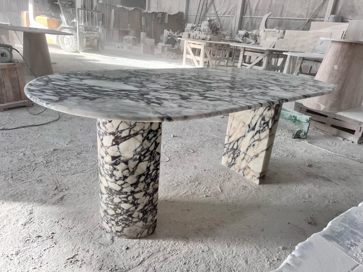 Handmade Calacatta Viola Marble Dining Table, Solid Stone Legs