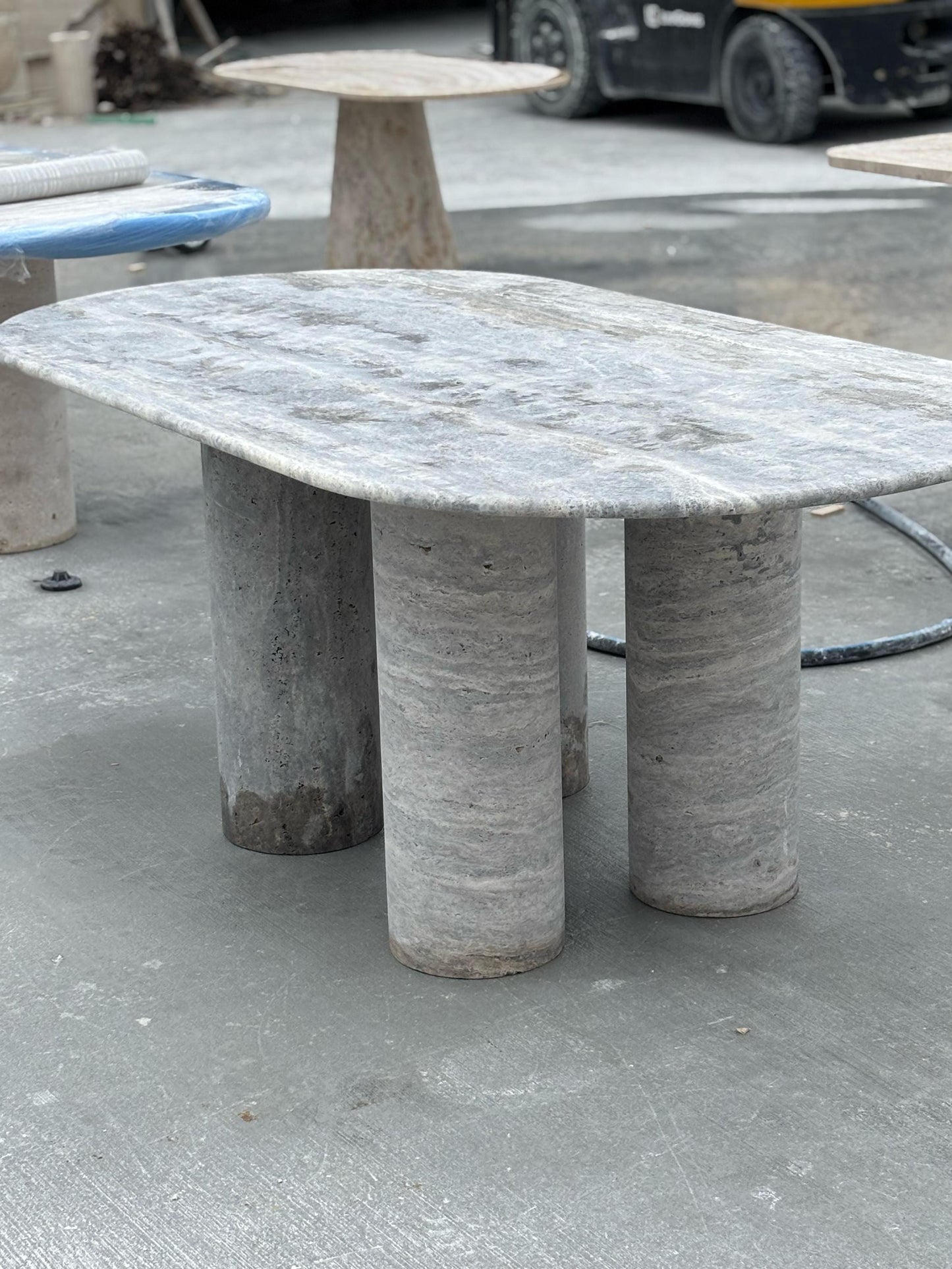 Handmade Silver Travertine Marble Dining Table, Beige Living Room Table