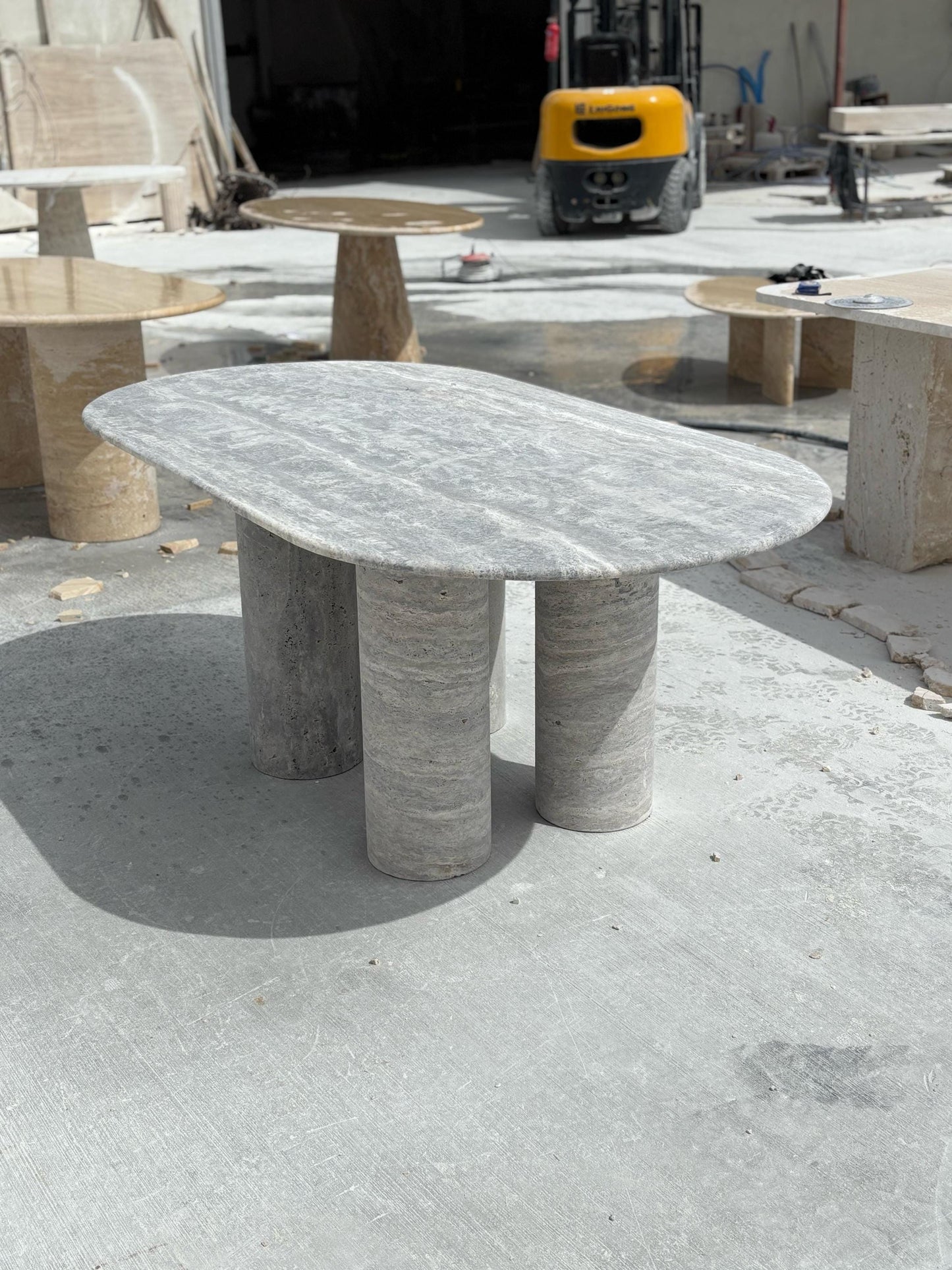 Handmade Silver Travertine Marble Dining Table, Beige Living Room Table