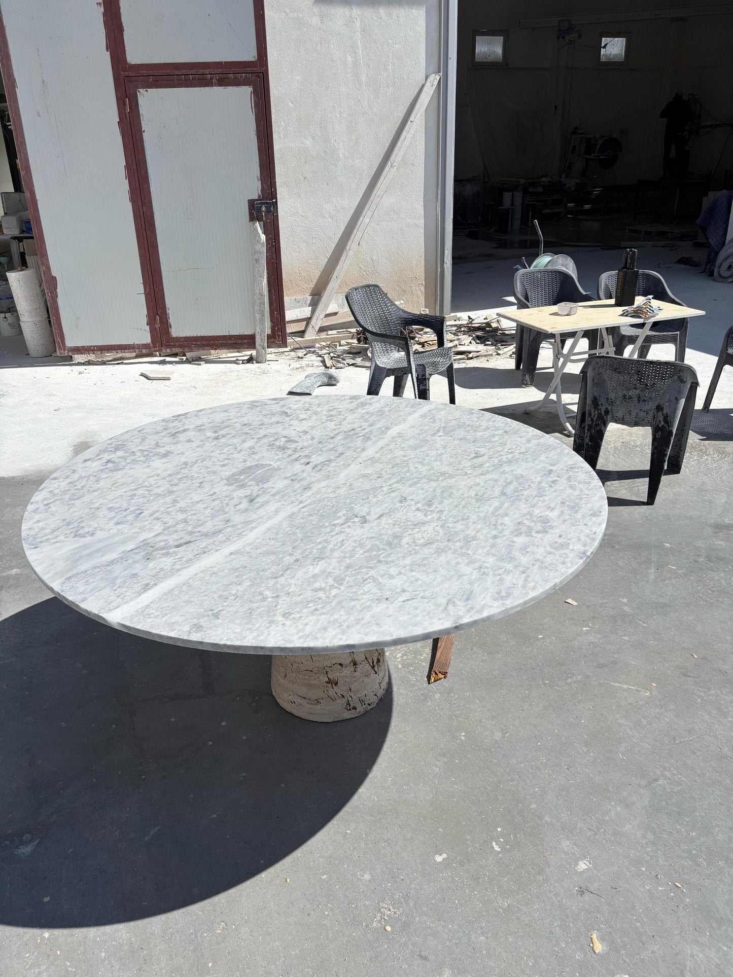 Round Carrara Marble Dining Table, Custom Handmade Stone Kitchen Table