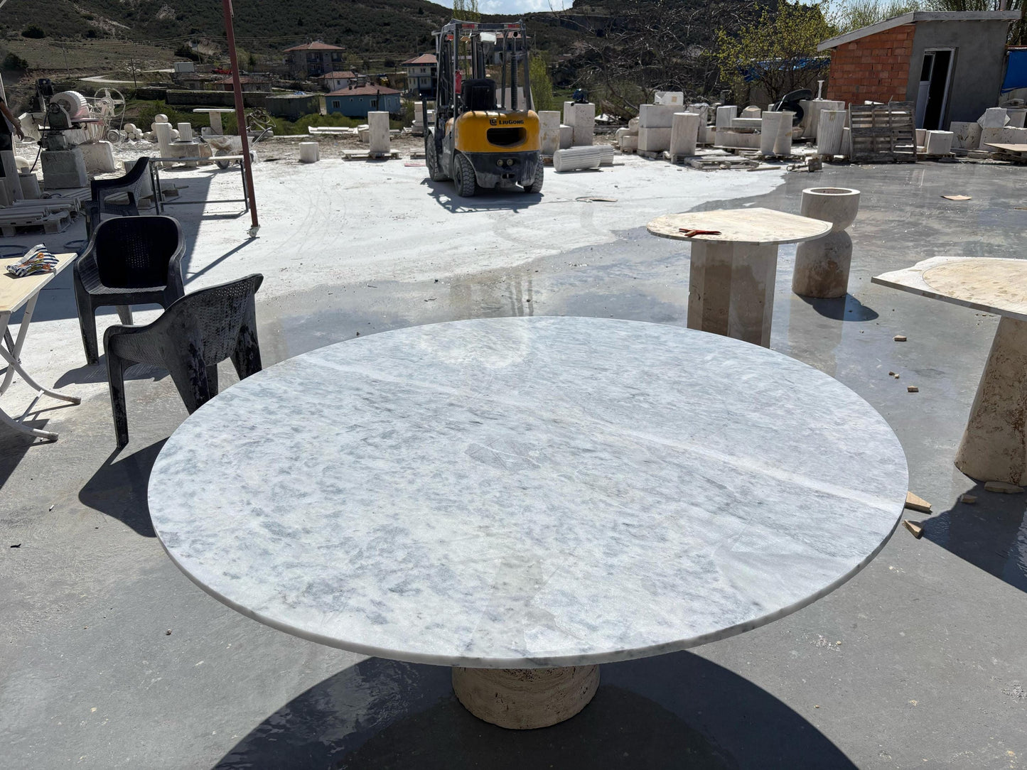Round Carrara Marble Dining Table, Custom Handmade Stone Kitchen Table