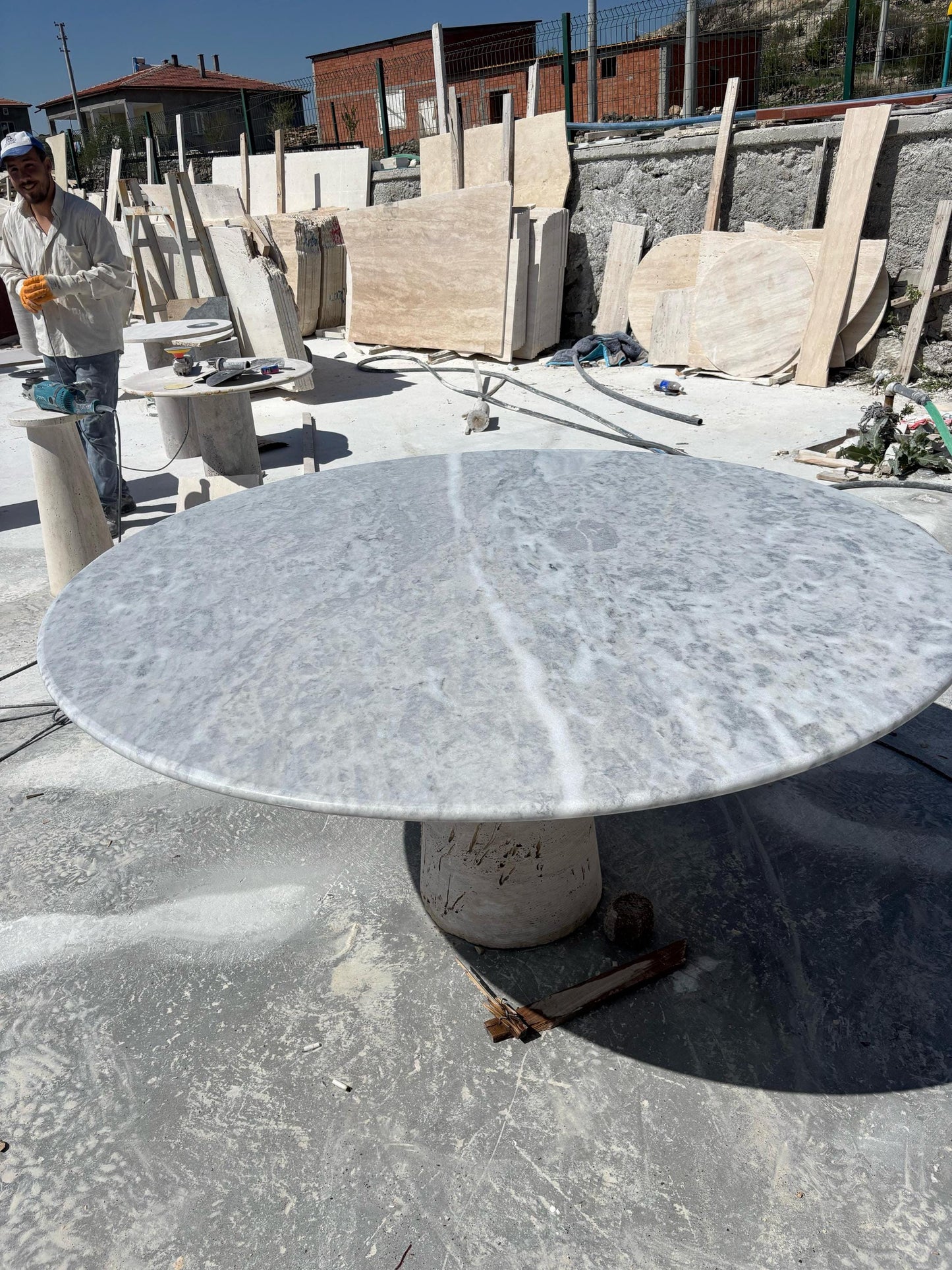 Round Carrara Marble Dining Table, Custom Handmade Stone Kitchen Table