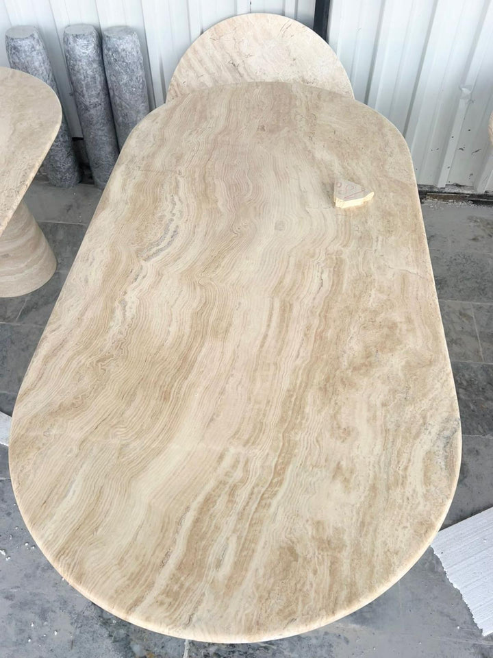 Oval Travertine Dining Table, Beige Marble Stone, Custom Kitchen Table