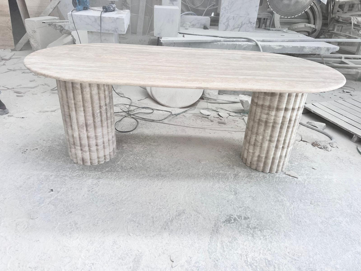 Oval Travertine Dining Table, Beige Marble Stone, Custom Kitchen Table