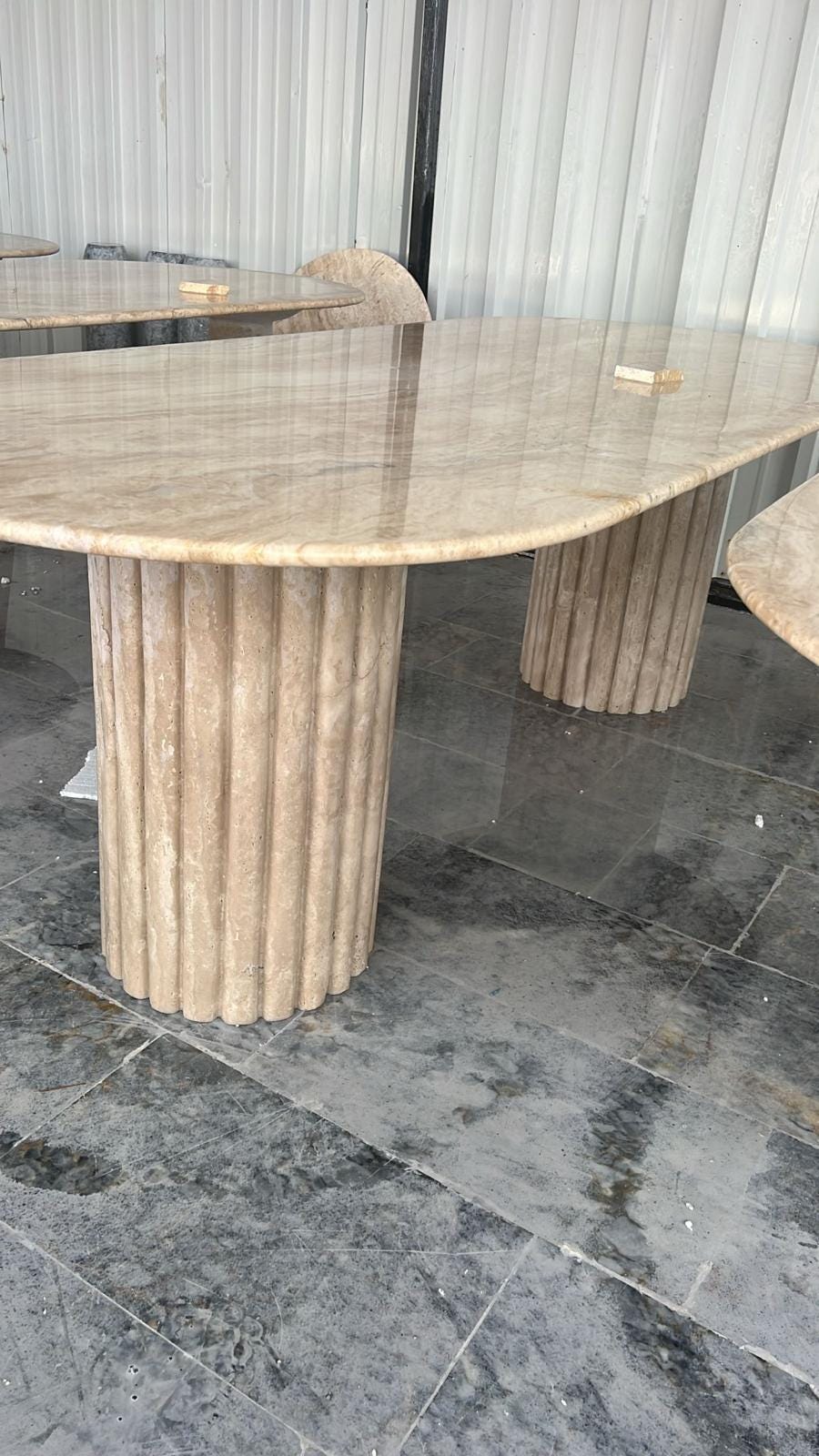 Oval Travertine Dining Table, Beige Marble Stone, Custom Kitchen Table