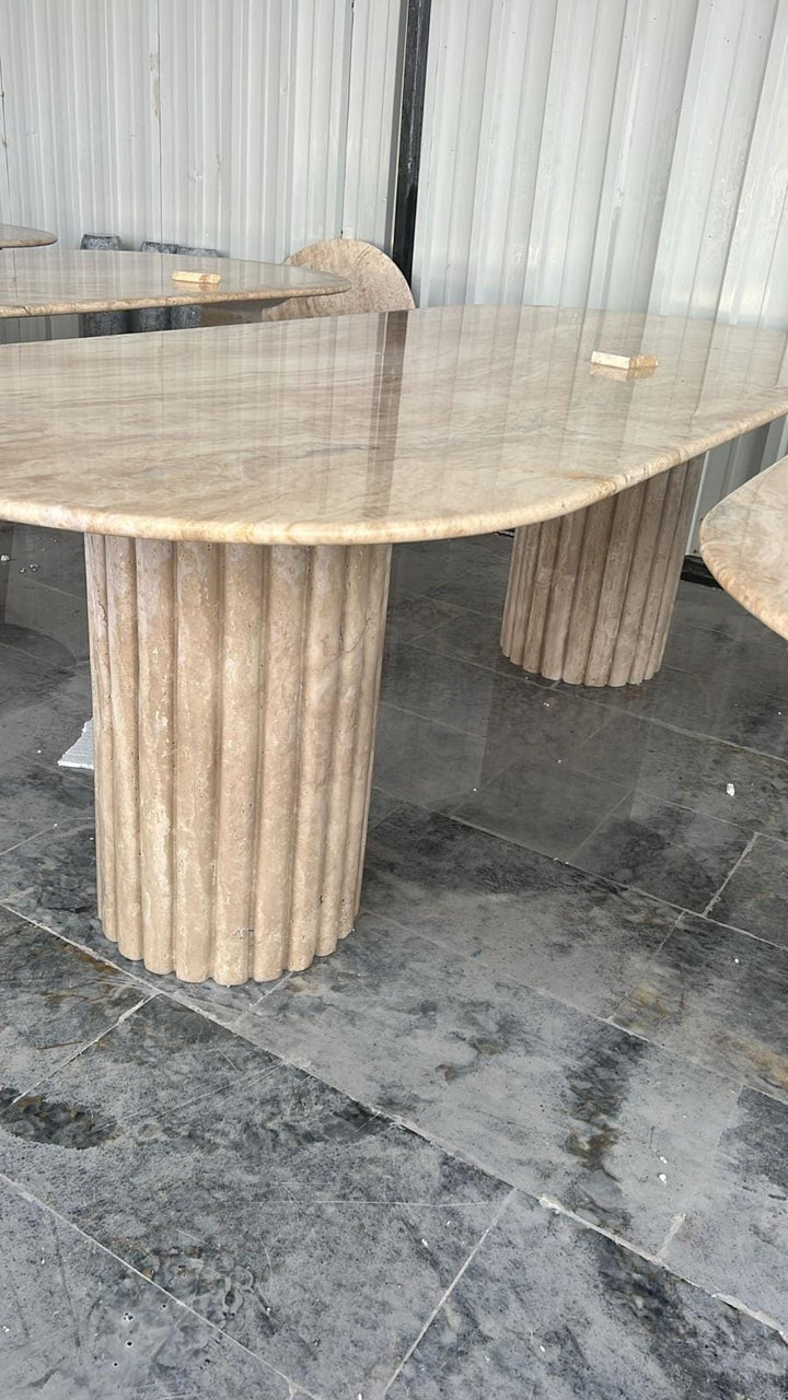 Oval Travertine Dining Table, Beige Marble Stone, Custom Kitchen Table