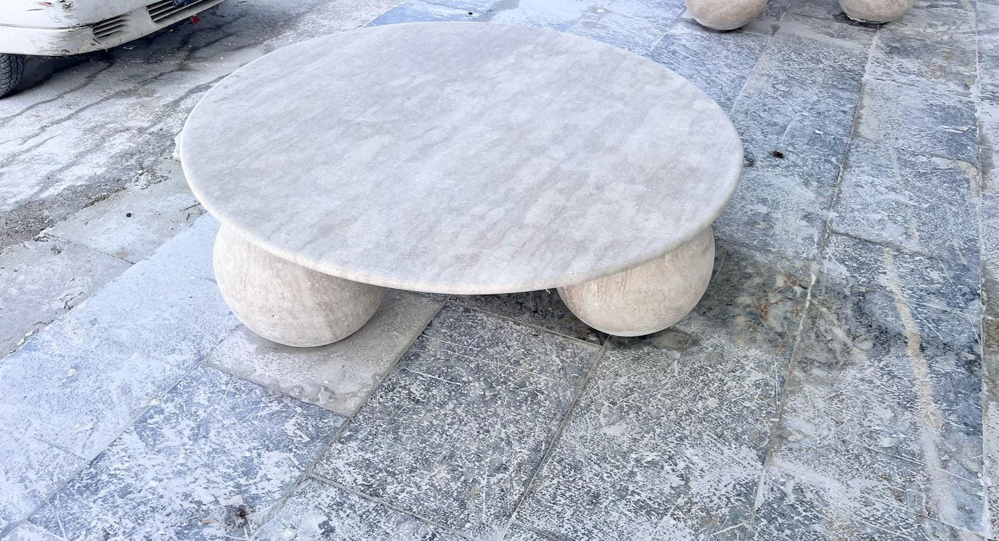 Round Travertine Coffee Table, Beige Marble Side Table