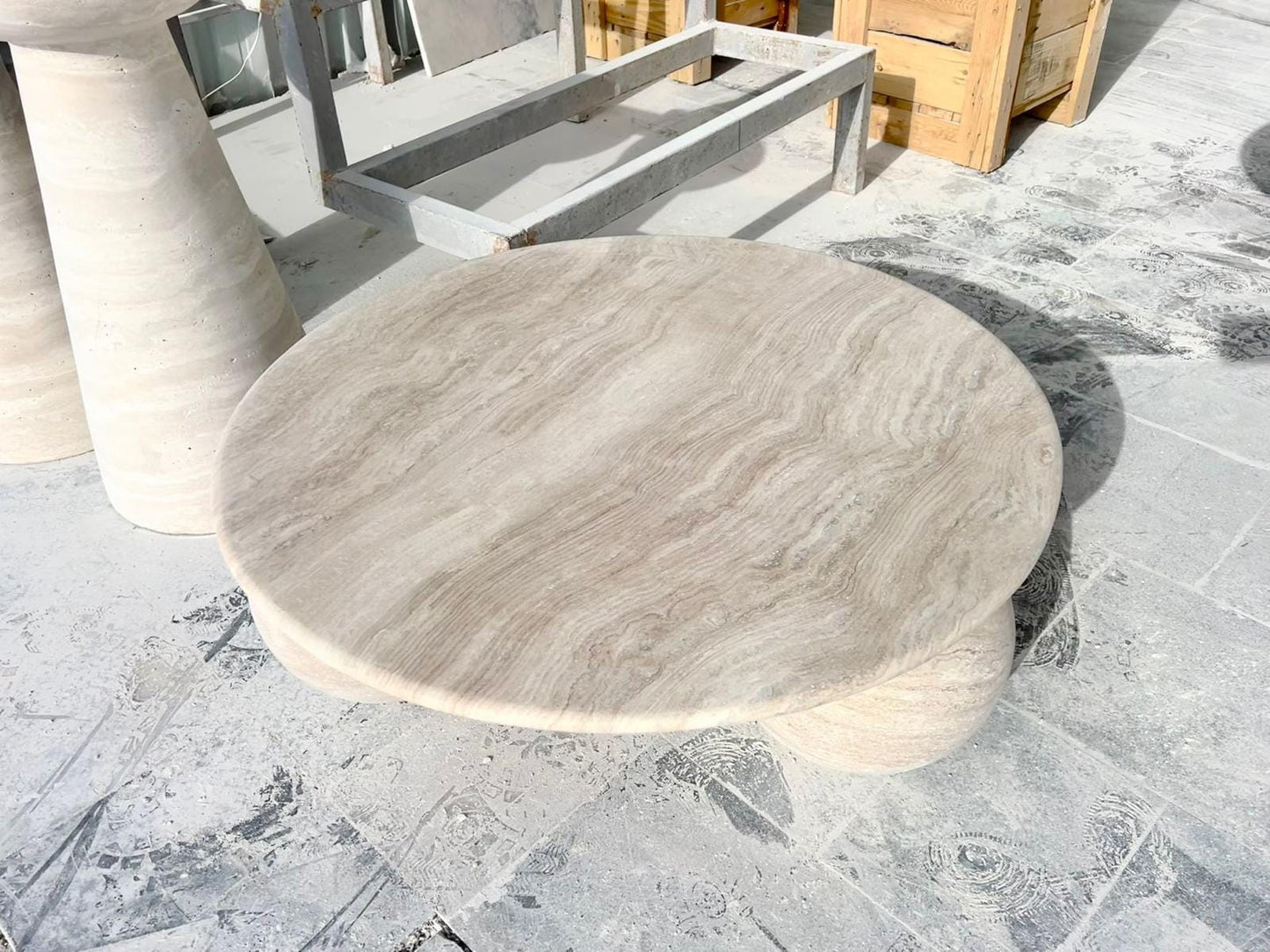 Round Travertine Coffee Table, Beige Marble Side Table