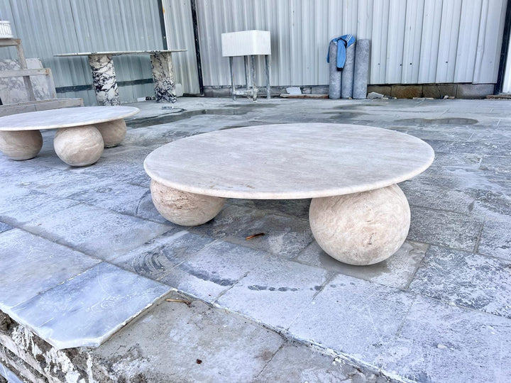 Round Travertine Coffee Table, Beige Marble Side Table