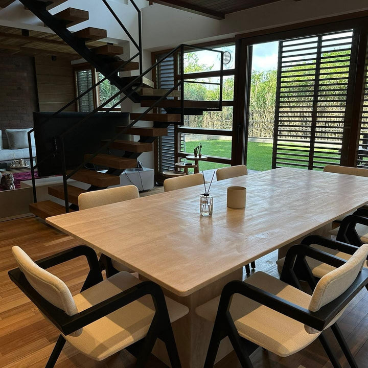 Contemporary Rectangular Travertine Dining Table, Organic Marble Kitchen Table