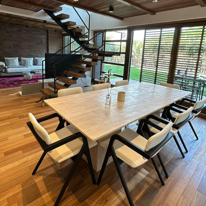Contemporary Rectangular Travertine Dining Table, Organic Marble Kitchen Table