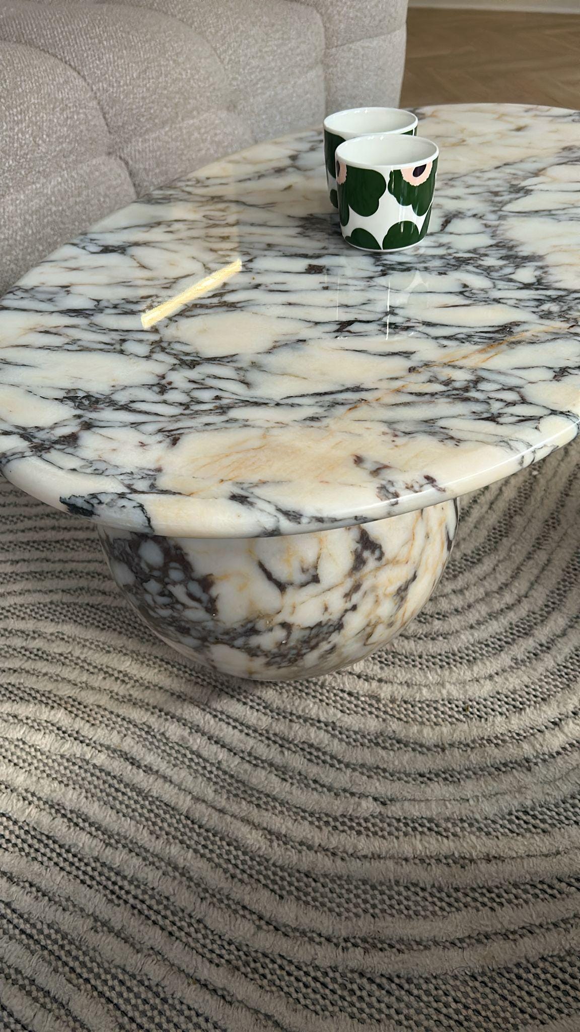 Calacatta Viola Marble Coffee Table, Oval Center Table