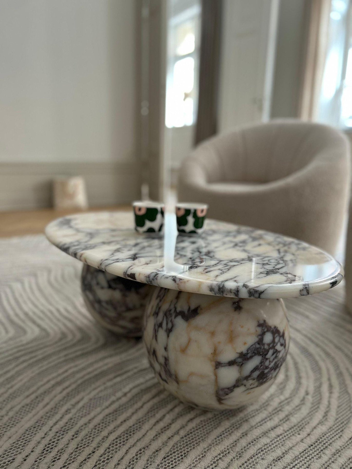 Calacatta Viola Marble Coffee Table, Oval Center Table