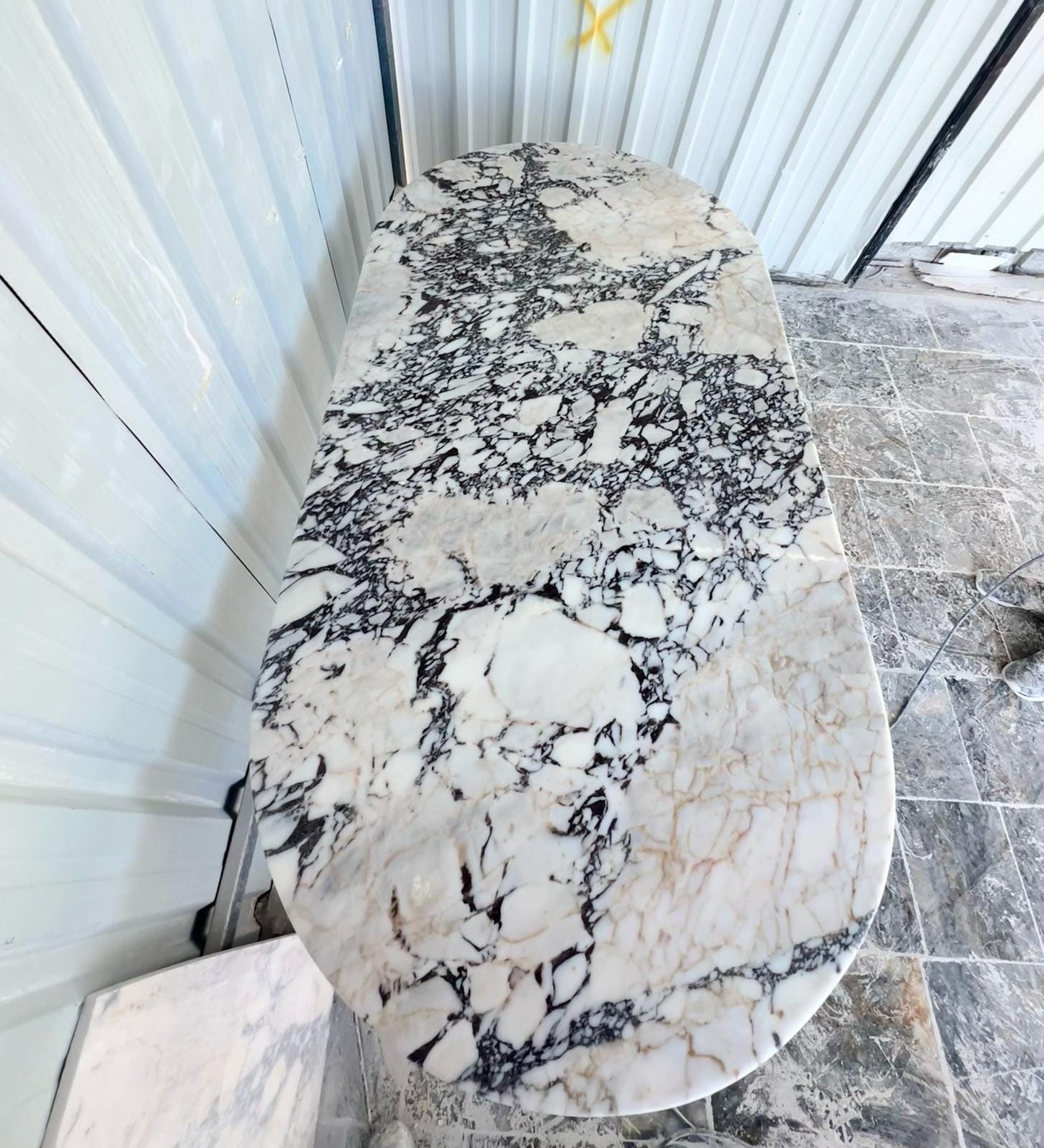 Calacatta Viola Marble Dining Table, Oval Handmade Kitchen Table