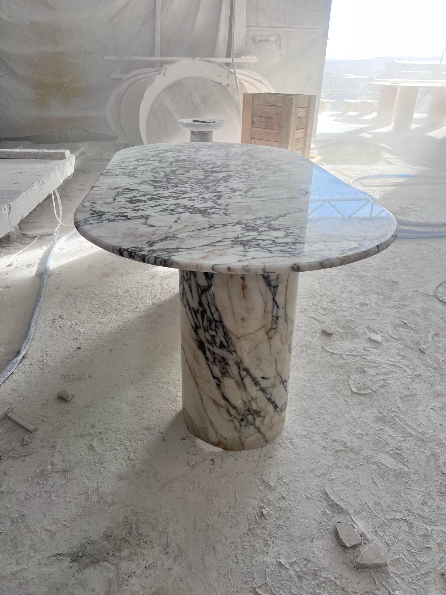 Handmade Calacatta Viola Marble Dining Table, Solid Stone Legs