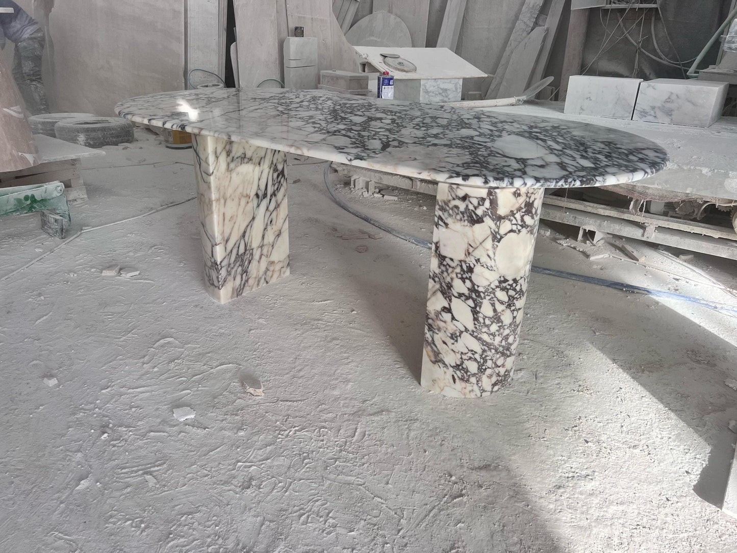 Handmade Calacatta Viola Marble Dining Table, Solid Stone Legs