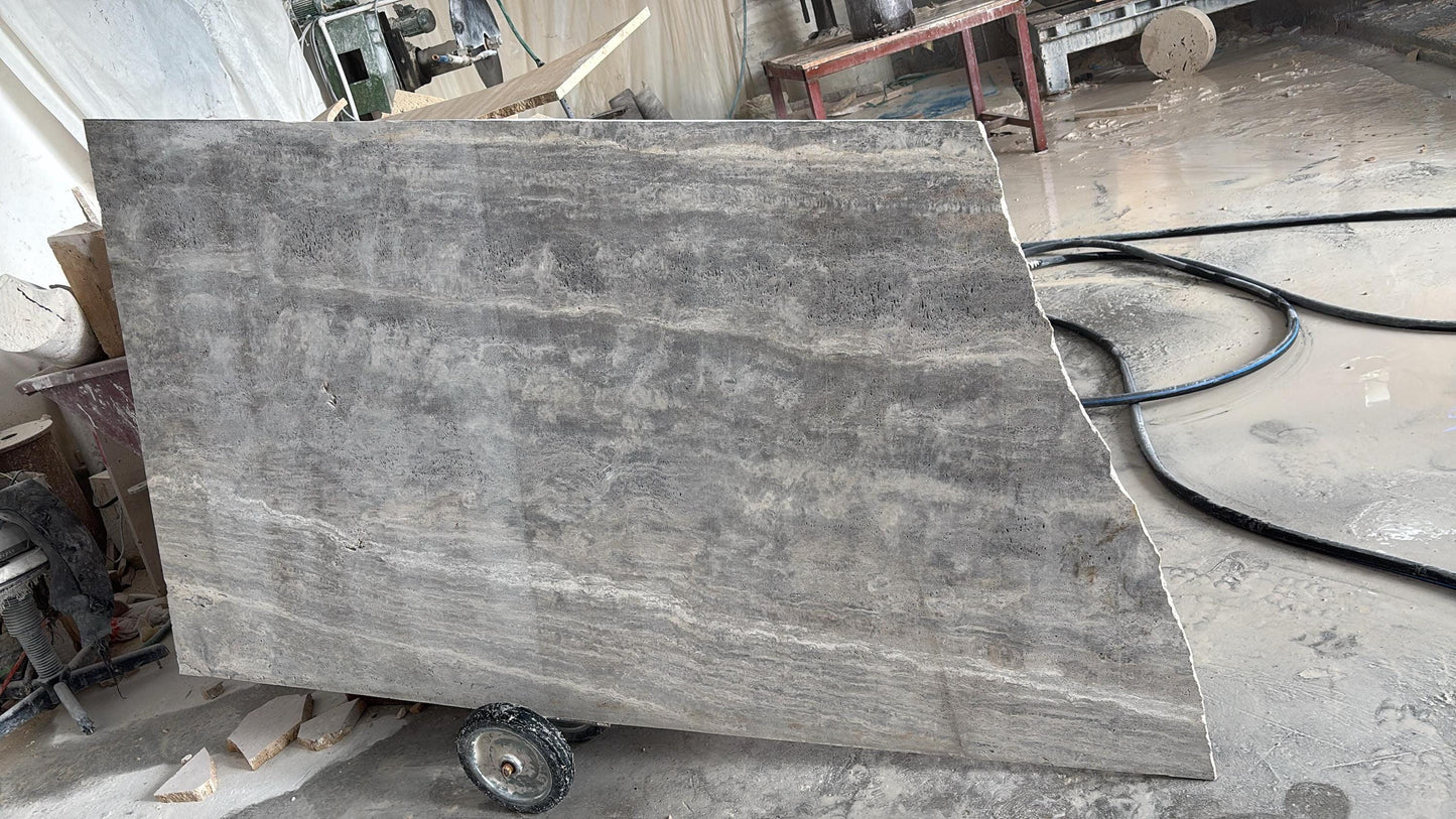 Handmade Silver Travertine Stone Table - Custom Living Room & Dining