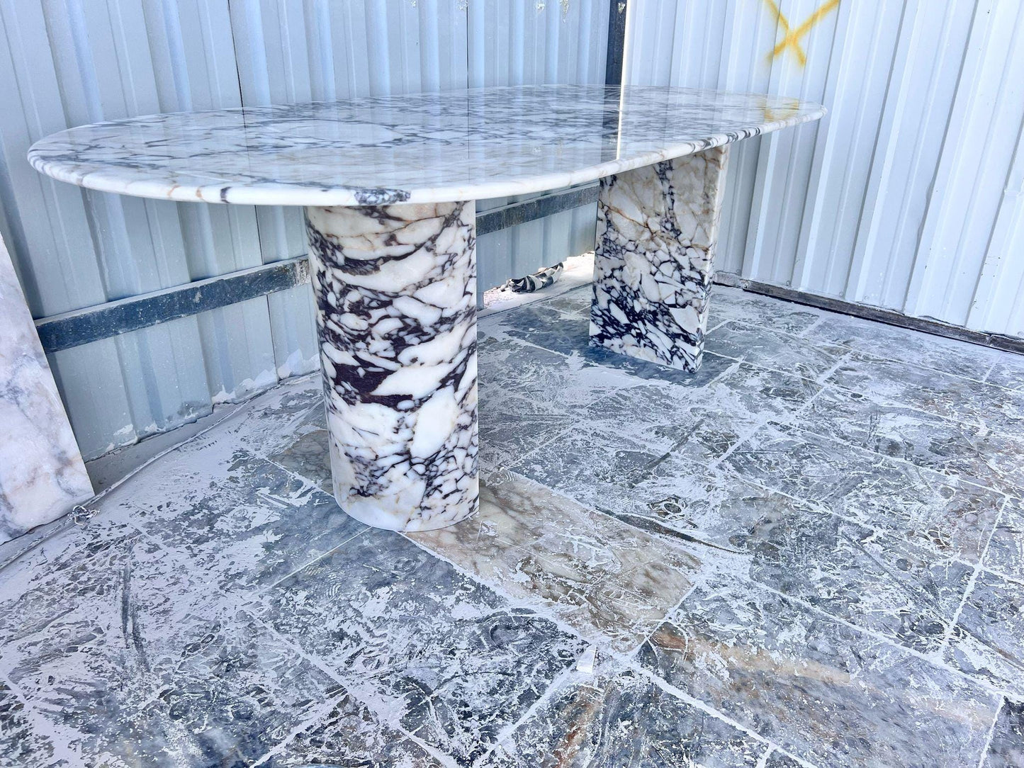Calacatta Viola Marble Dining Table, Oval Handmade Kitchen Table