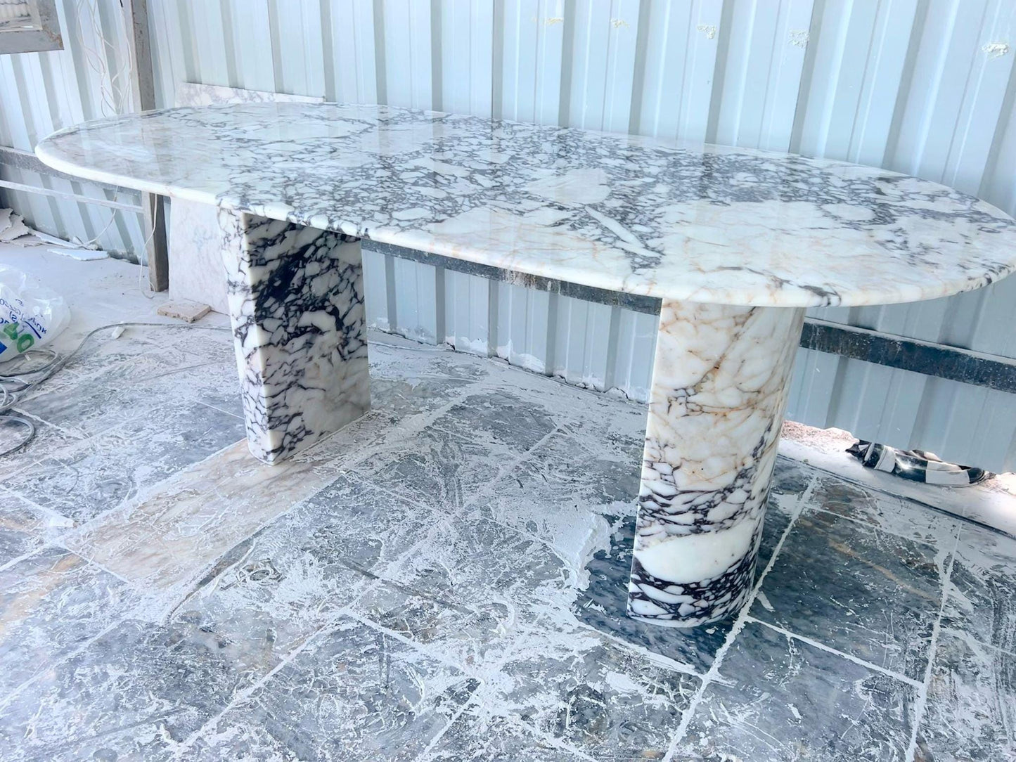 Calacatta Viola Marble Dining Table, Oval Handmade Kitchen Table
