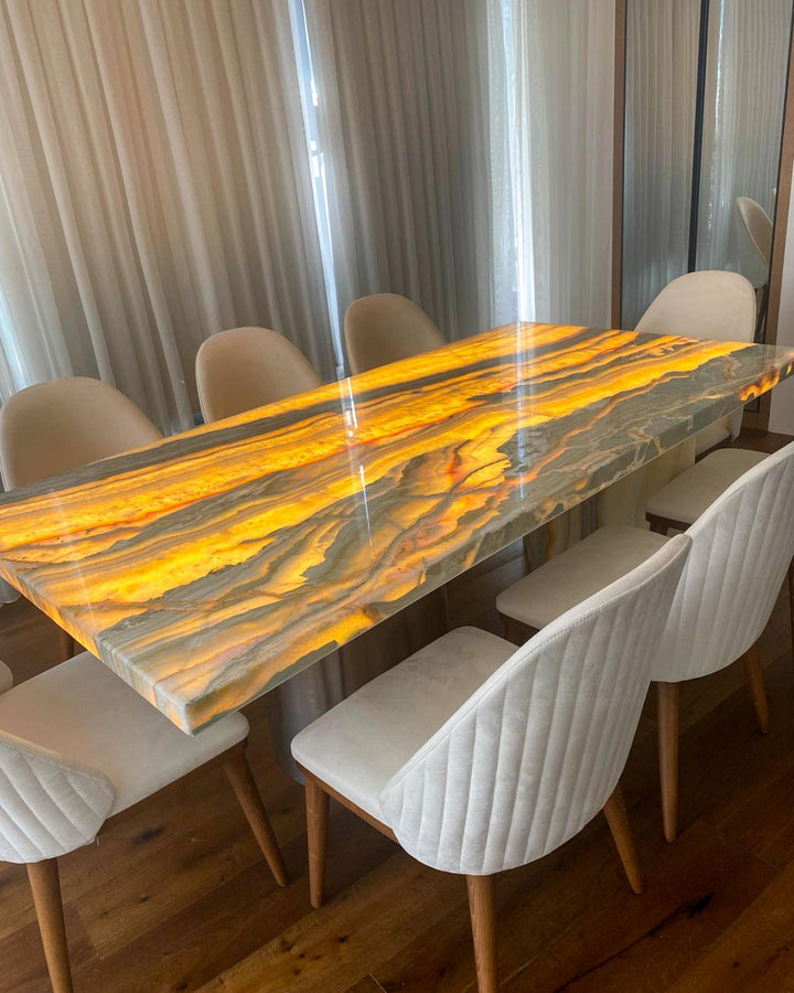 Custom Onyx Marble Dining Table: Translucent Natural Stone
