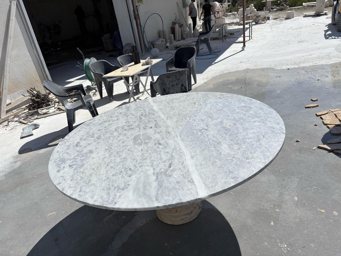 Round Carrara Marble Dining Table, Custom Handmade Stone Kitchen Table