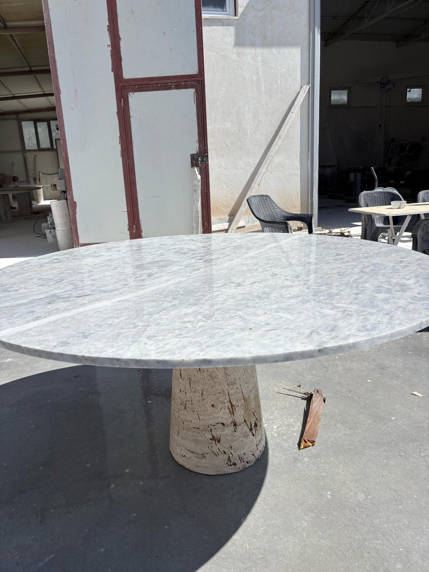 Round Carrara Marble Dining Table, Custom Handmade Stone Kitchen Table